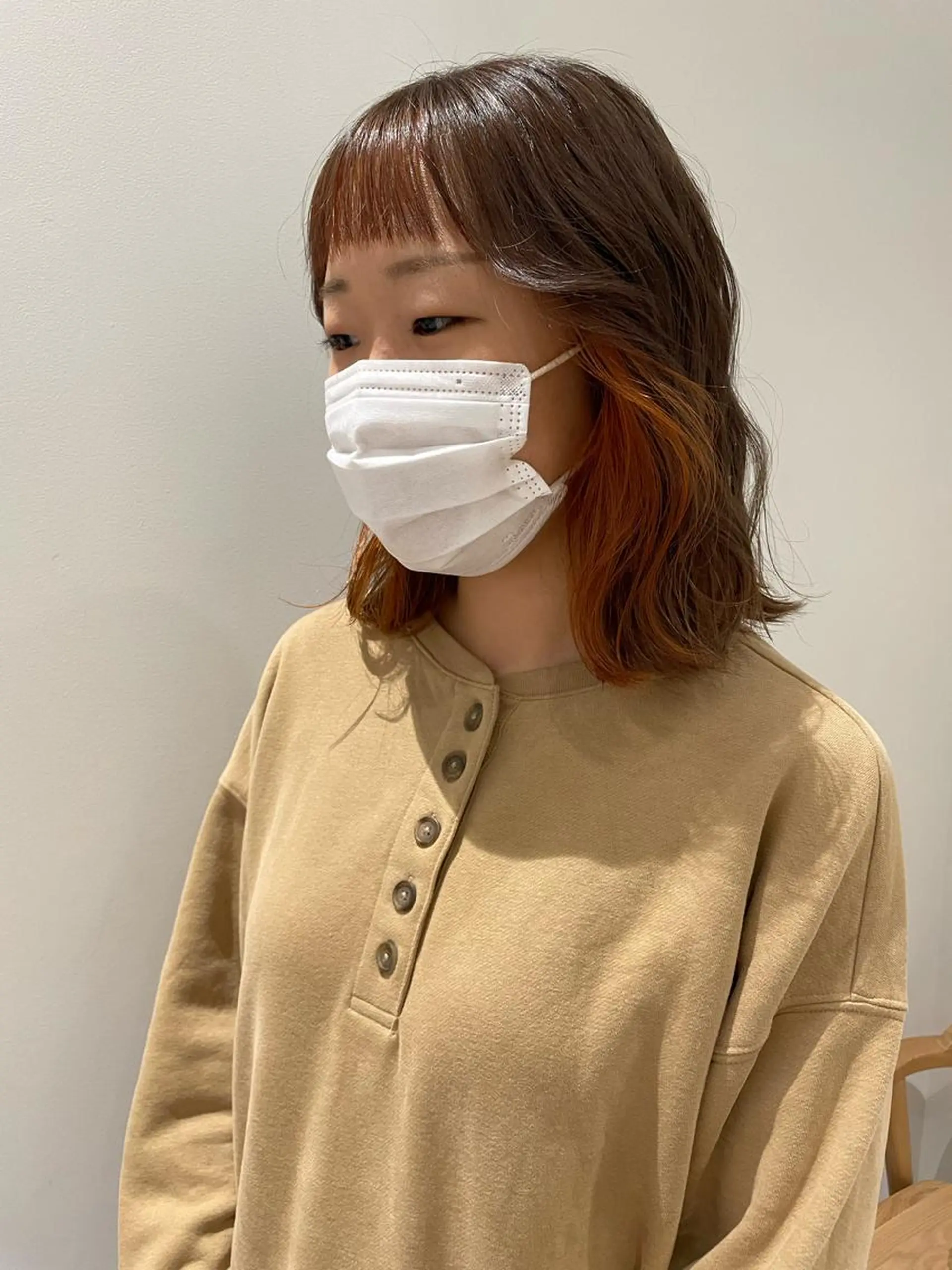 ミディアム カラー ベージュカラー オレンジ カット ヘアカラー GO TODAY 新宿Aura店所属・ベージュ🤎透明感 カラー🤎anriのヘアスタイル