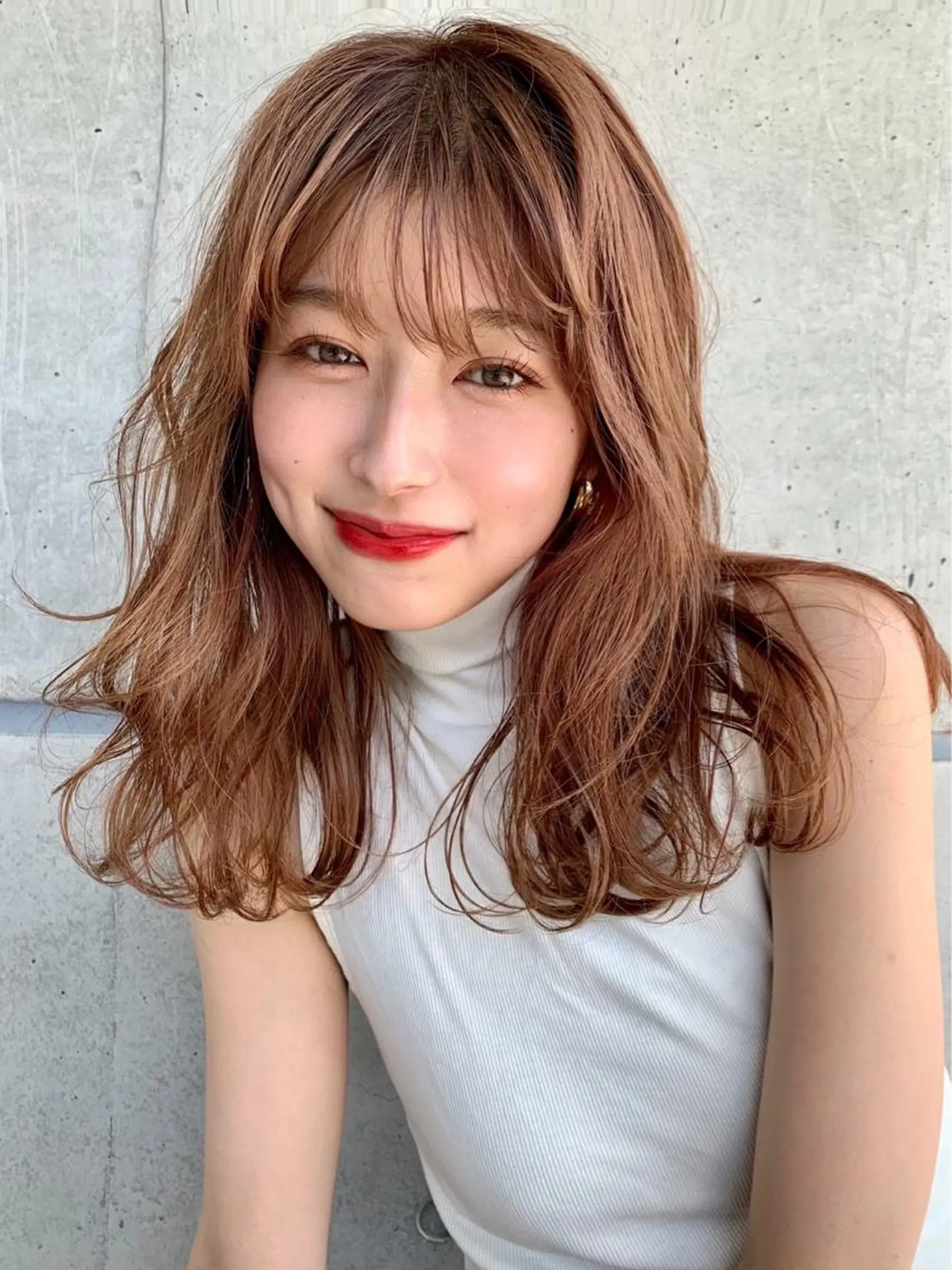 セミロング カラー 大人っぽ♡上品な暖色 ♡ブリーチなし♡のヘアスタイル