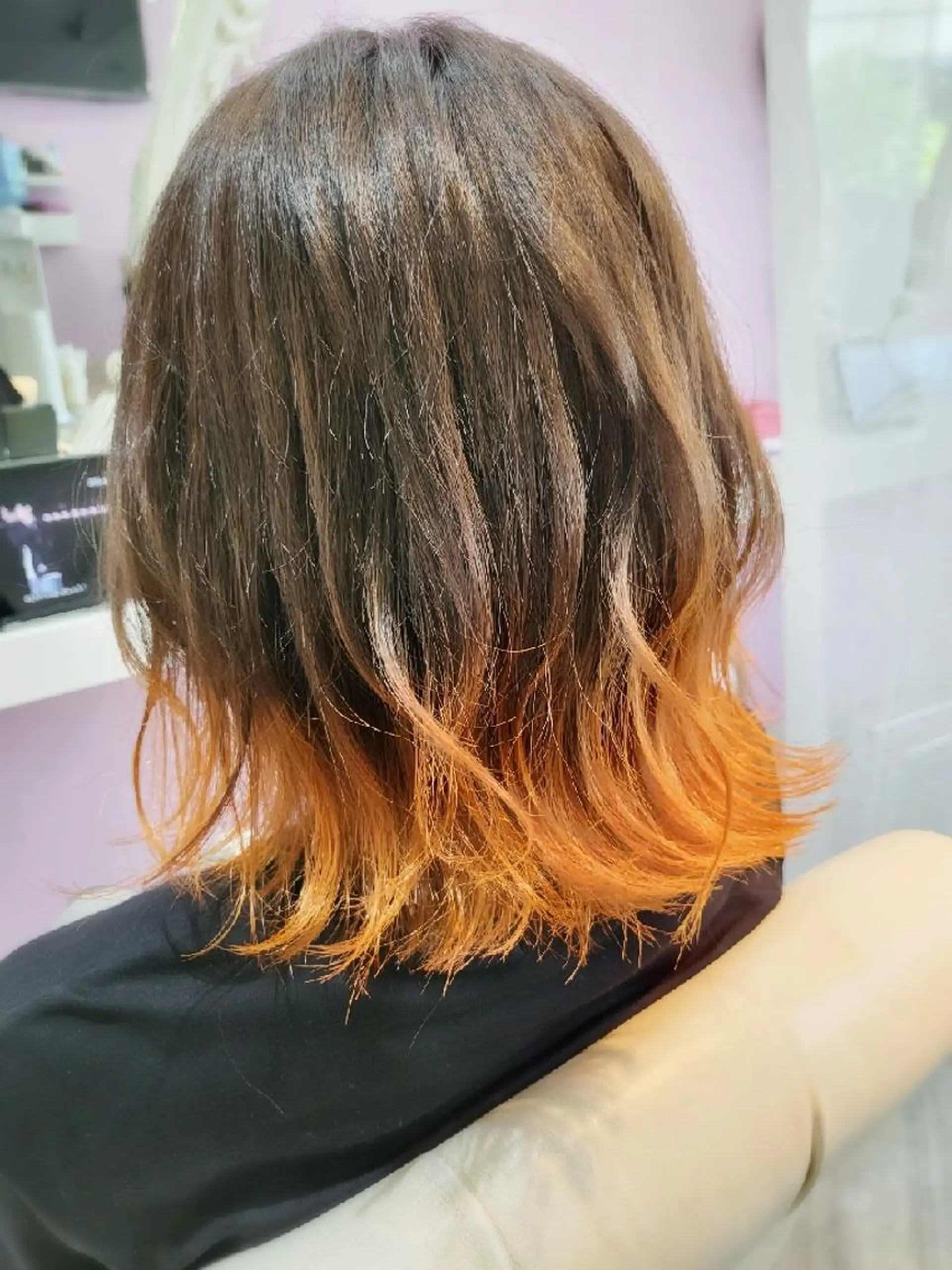 ミディアム カラー ヘアアレンジ グラデーションカラー オレンジ ナカシマ  アユミのヘアスタイル