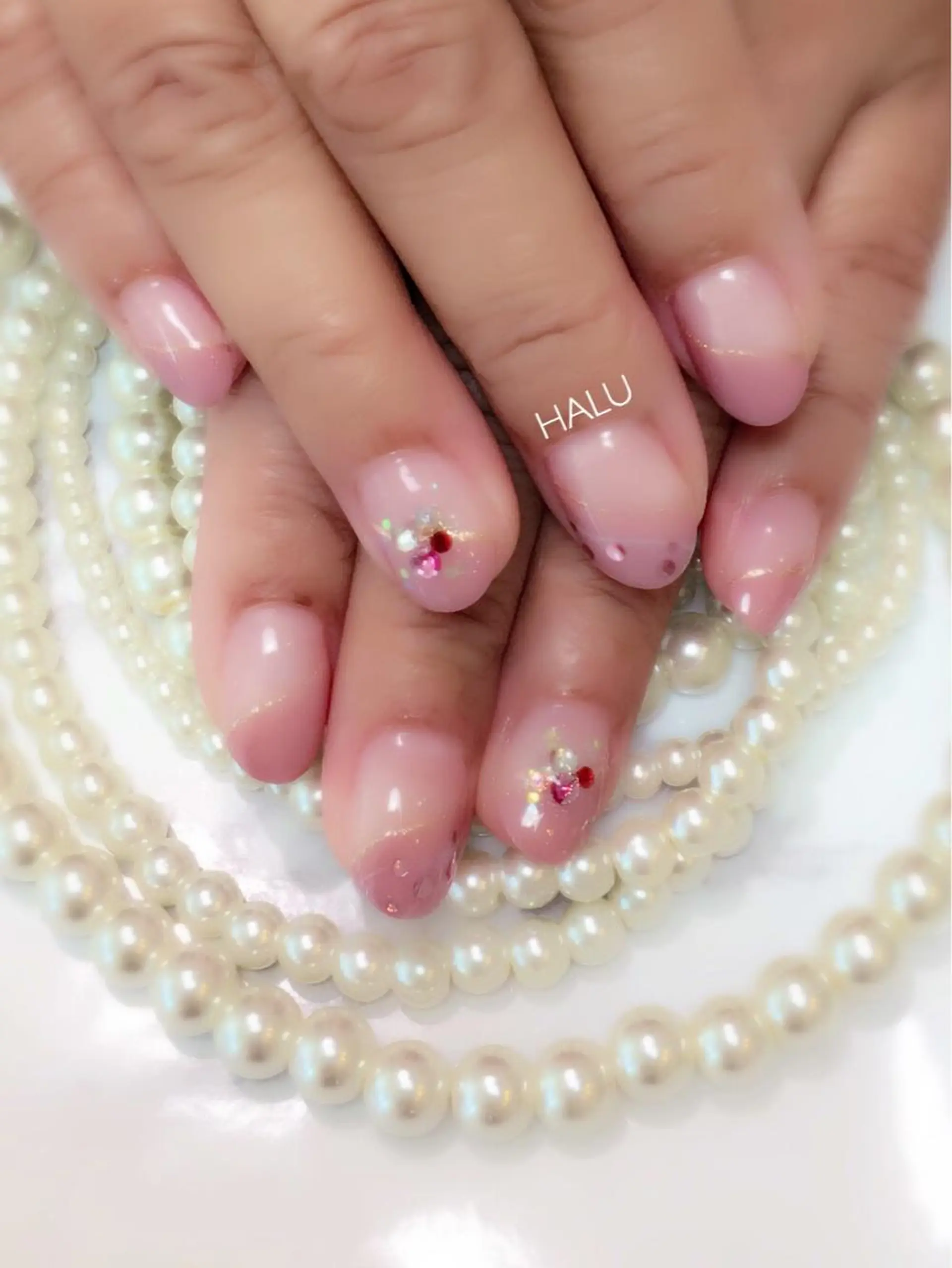 ネイル アートネイル フレンチネイル ホログラムネイル キラキラネイル ラメ(グリッター) HALU ハルのネイルデザイン