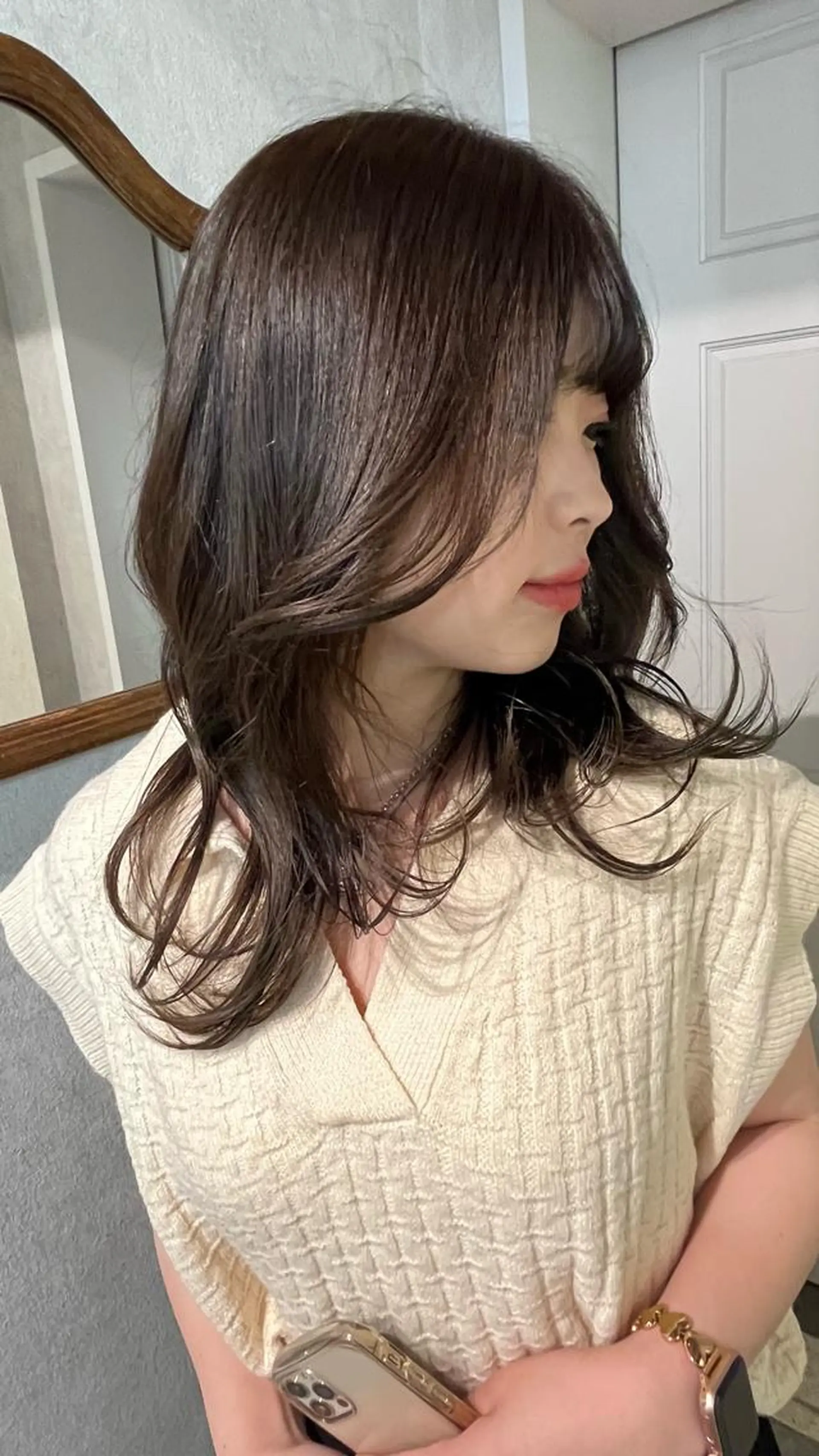 セミロング エクステ 顔周りカット 髪質改善 韓国風ヘア 縮毛矯正 髪質改善&艶カラー/ ほんだあみ (♡)のヘアスタイル
