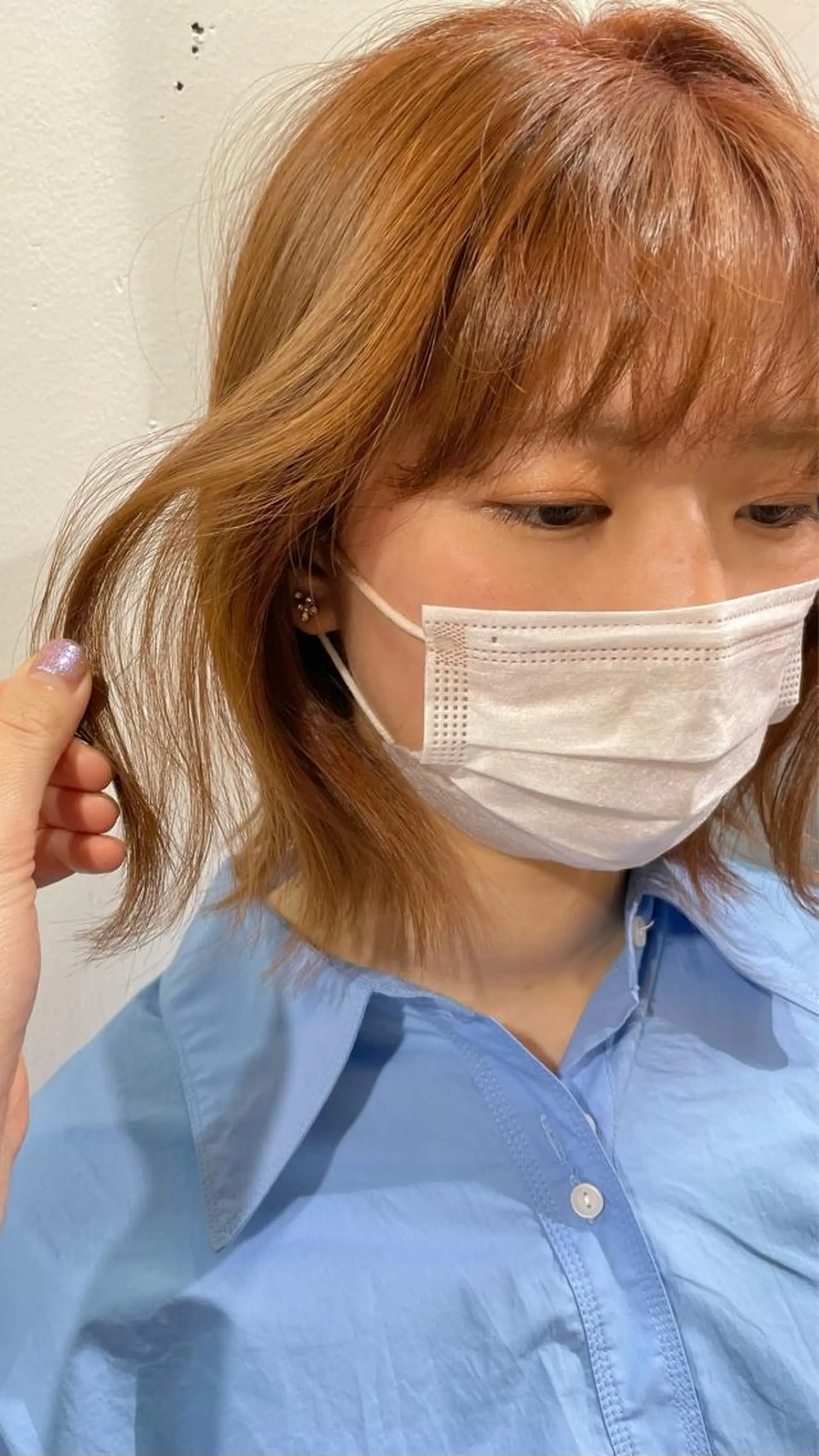 ショート カラー 透明感カラー オレンジ カット ヘアカラー ブリーチなしで透け感 暖色カラーボブaoiのヘアスタイル