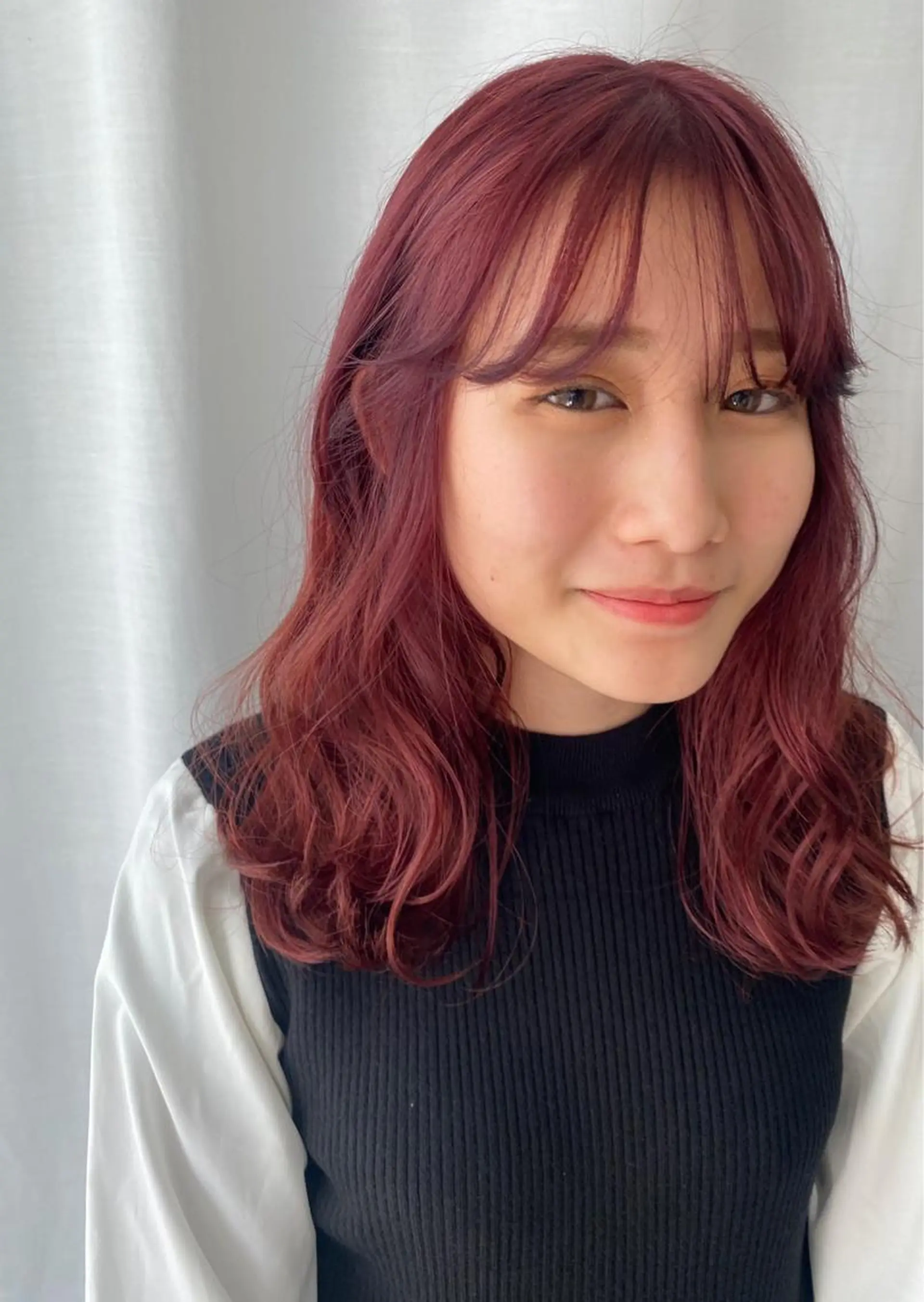 ミディアム カラー ヘアアレンジ ピンクカラー レッドカラー ヘアカラー トリートメント lani 天神大名/ブリーチのヘアスタイル