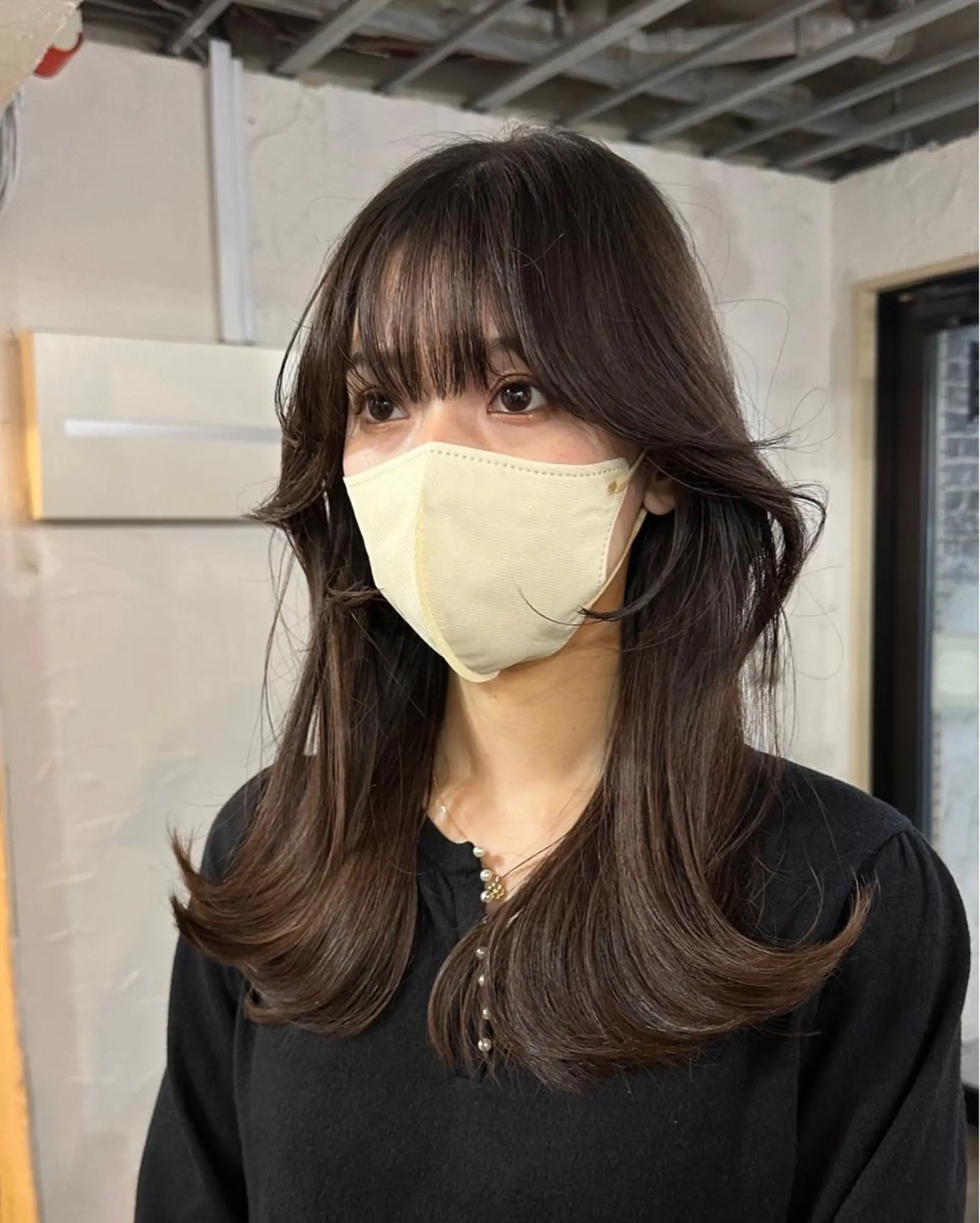 ロング カラー 切りっぱなしボブ ショートボブ バレイヤージュ ベージュカラー 黒髪 カット ヘアカラー トリートメント フリーランス所属・韓国ヘア レイヤー くびれヘアMATSUのヘアスタイル