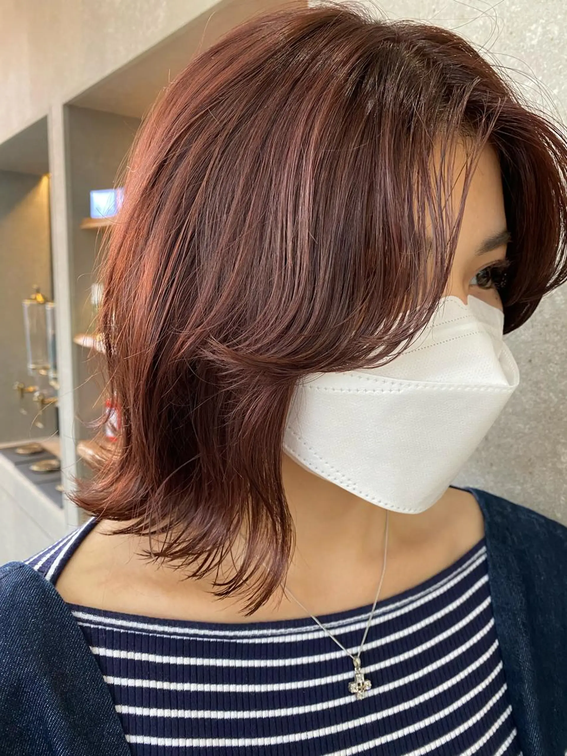 ミディアム カラー ボブ くびれヘア VALETTE omotesando所属・原宿ボブ・髪質改善 輝来のヘアスタイル