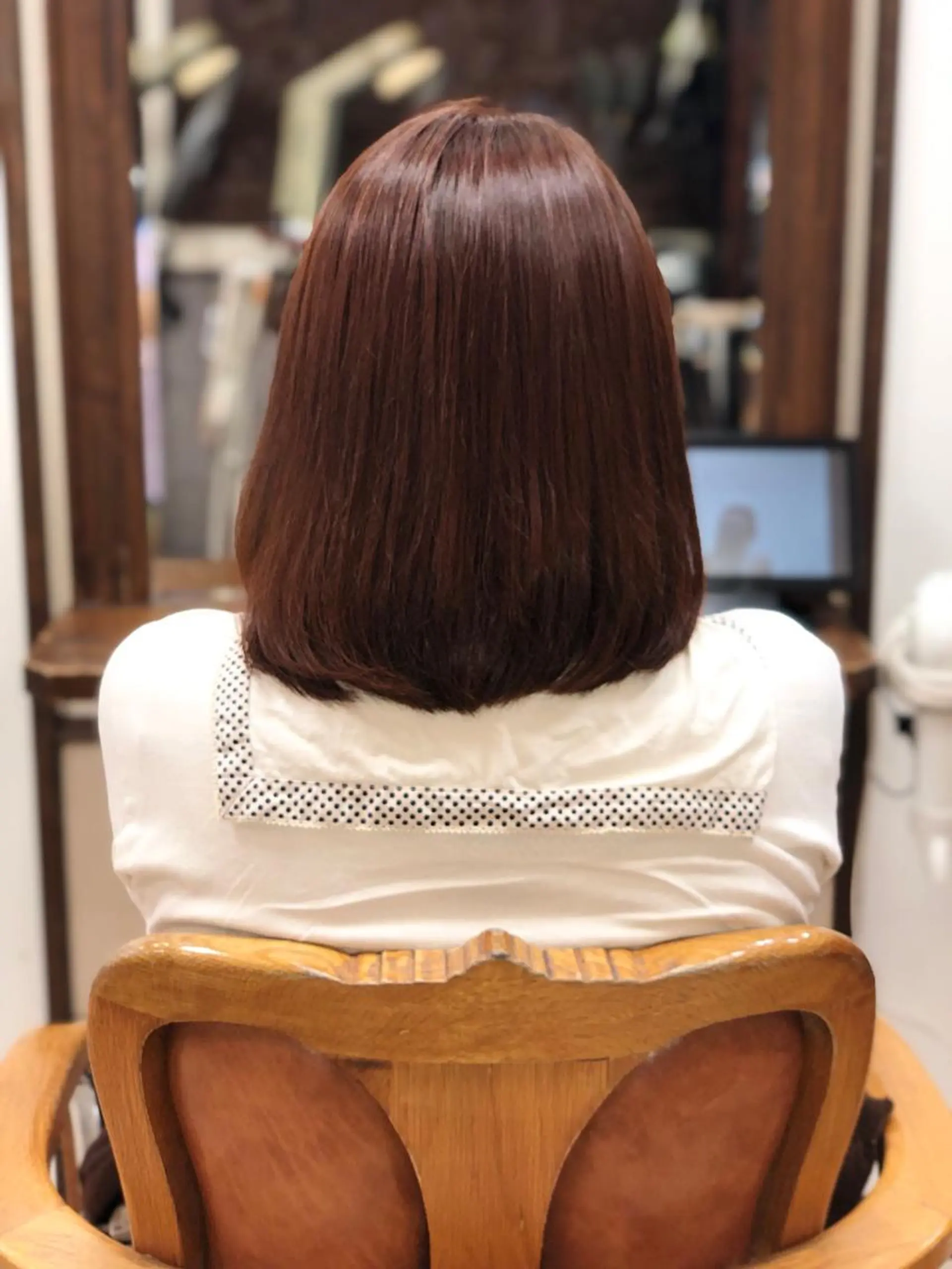 ミディアム カラー オレンジ 白髪ぼかし脱白髪染め 大塚綾のヘアスタイル