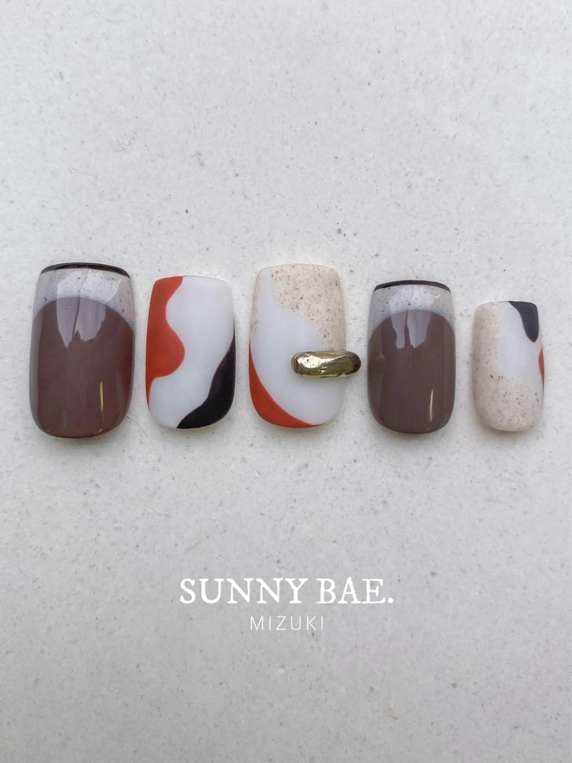 ネイル ブラウン フレンチネイル ジェルネイル ミラーネイル オレンジ ハンドネイル SUNNY BAE. 🌼MIZUKIのネイルデザイン