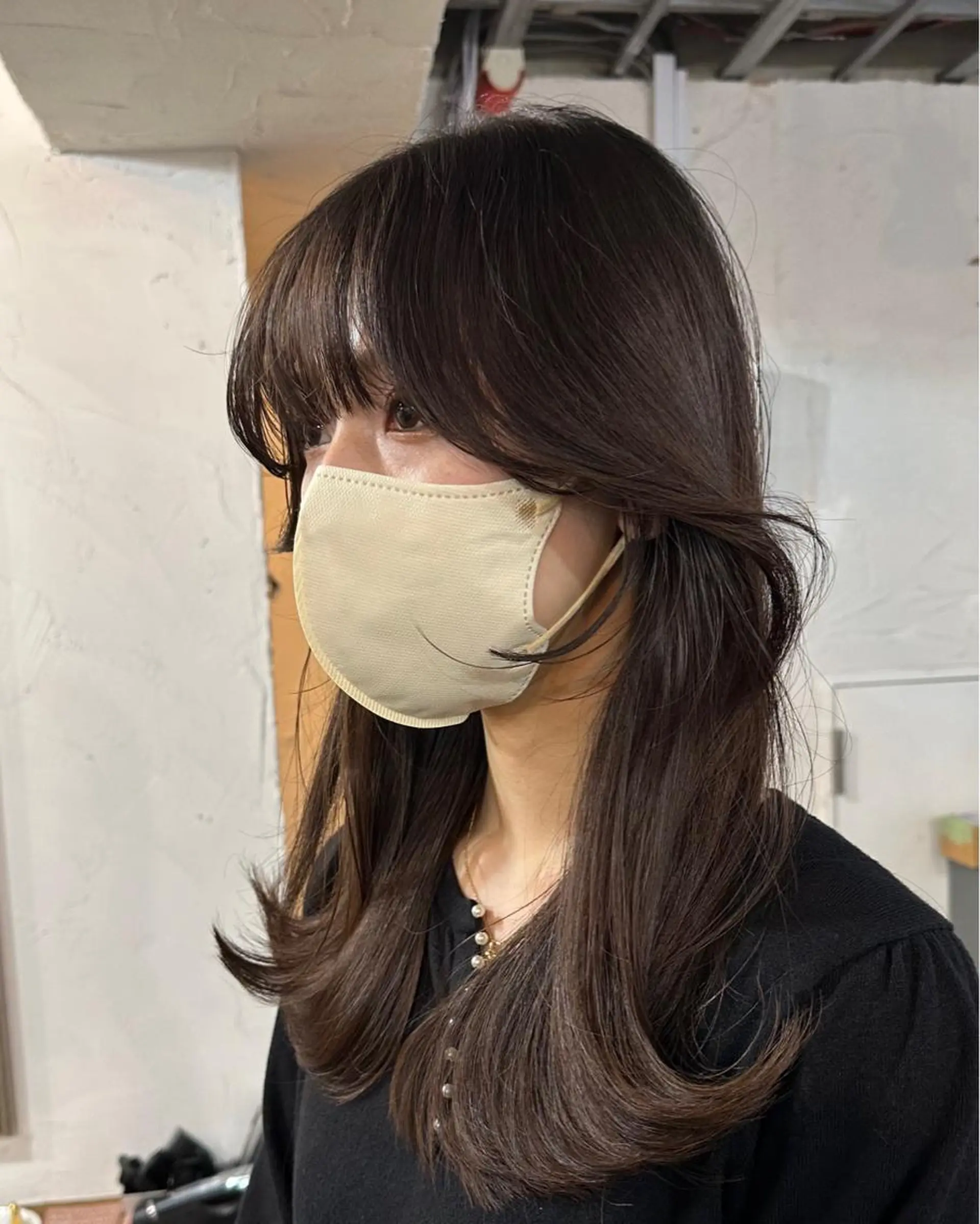 ロング カラー 切りっぱなしボブ ショートボブ バレイヤージュ ベージュカラー 黒髪 カット ヘアカラー トリートメント フリーランス所属・韓国ヘア レイヤー くびれヘアMATSUのヘアスタイル