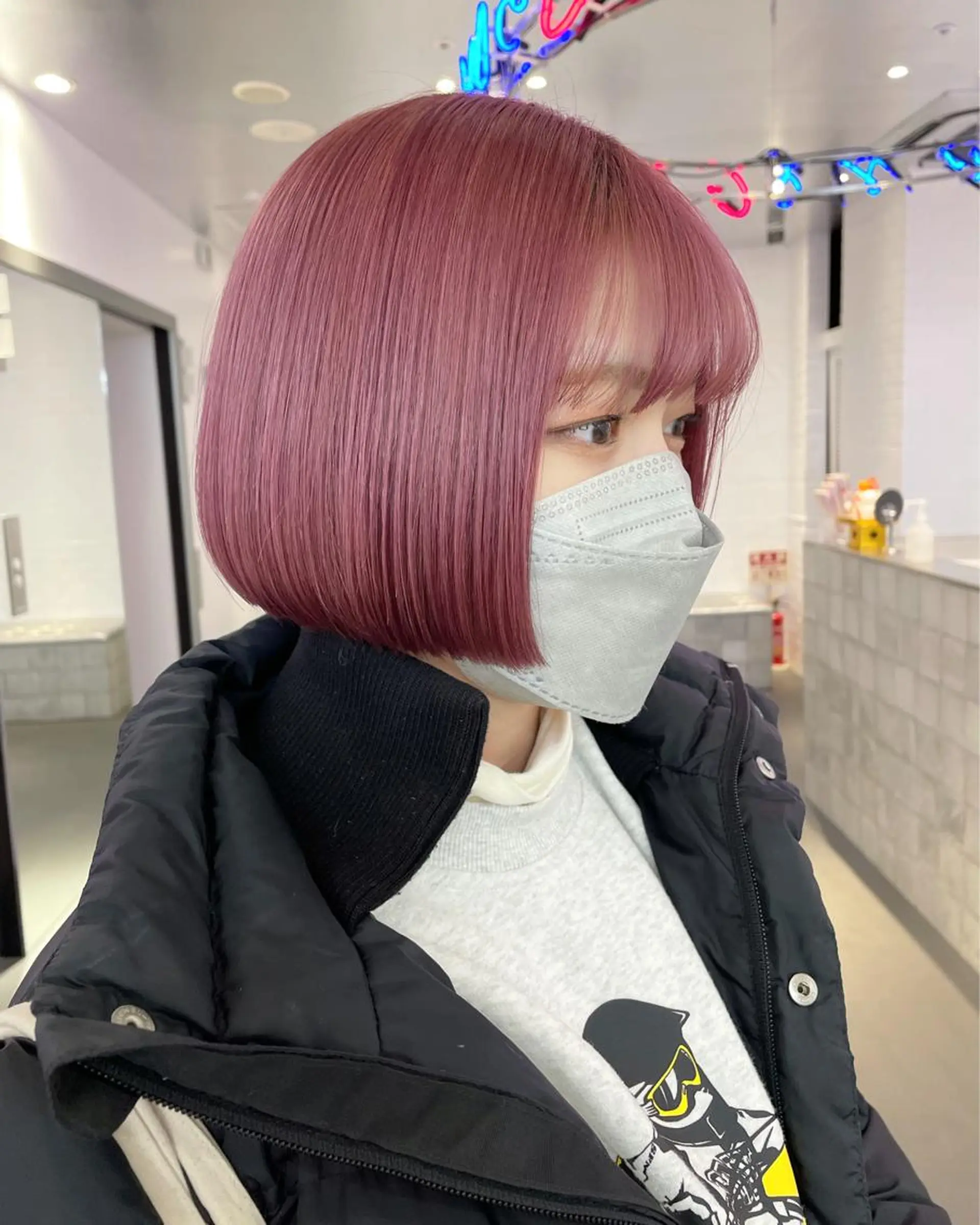 ミディアム カラー ヘアアレンジ ラベンダーカラー ピンクカラー ピンクラベンダー ヘアカラー トリートメント ボブ×柔らかいカラー 🩰misaki𓍼のヘアスタイル