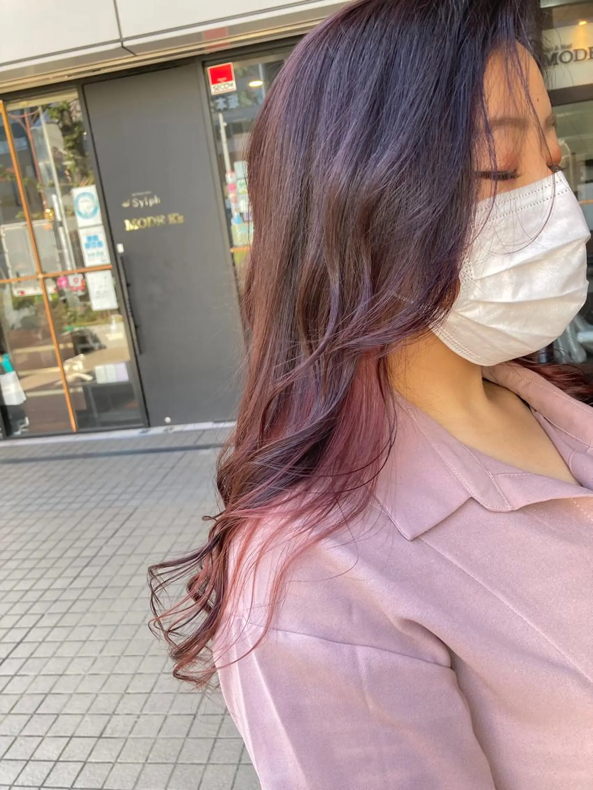 セミロング カラー インナーカラー ラベンダーカラー ピンクカラー ピンクラベンダー カット ヘアカラー トリートメント SHAFT Ieiriのヘアスタイル