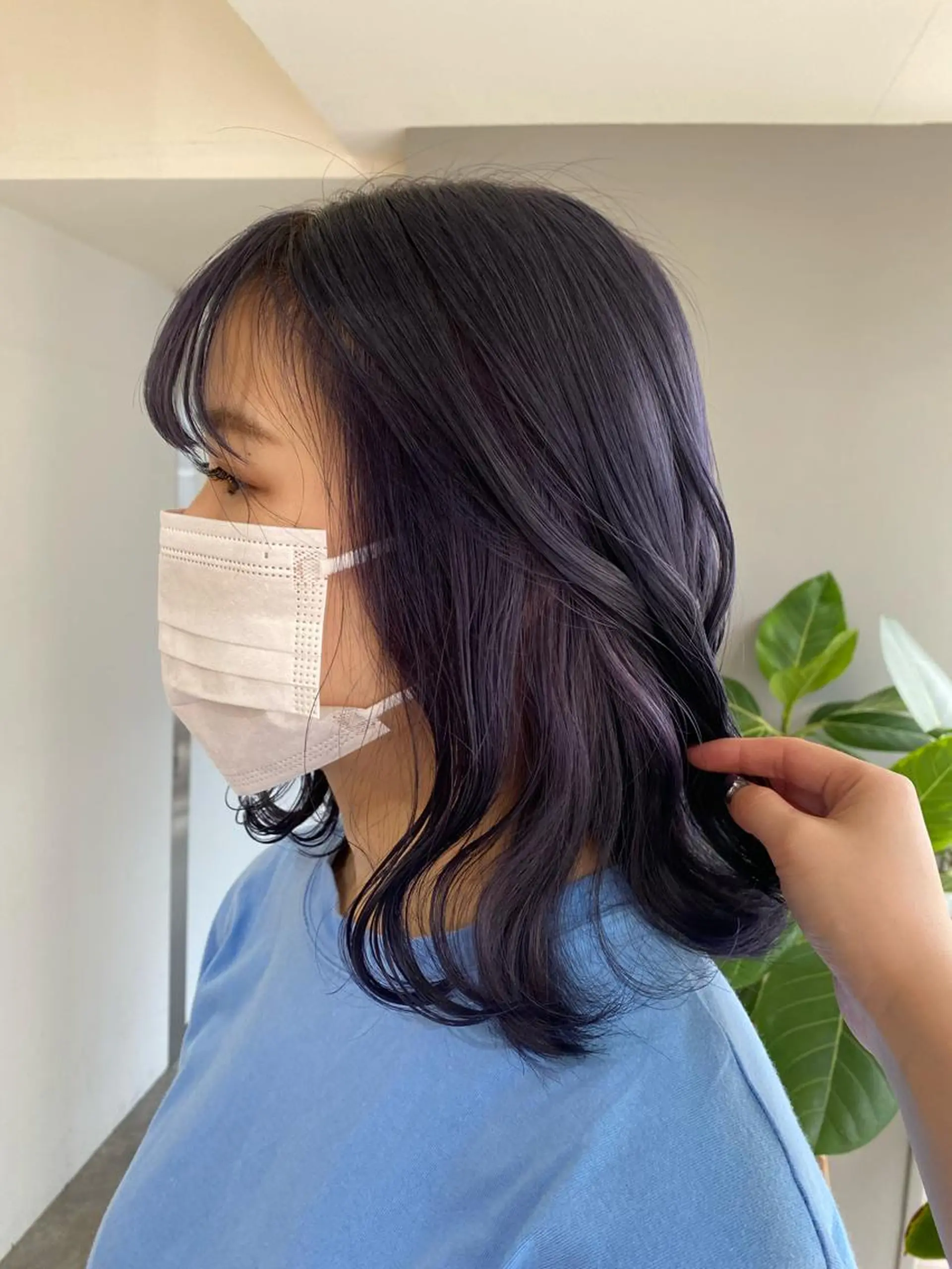 ミディアム カラー ヘアアレンジ ブリーチ ラベンダーカラー ネイビーカラー ヘアカラー ボブ /ニュアンス/ satomi🧸💖のヘアスタイル