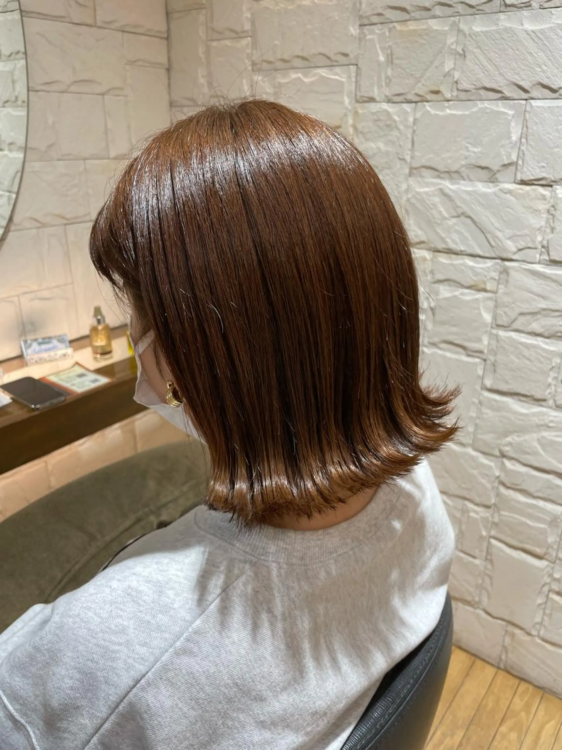 カラー 切りっぱなしボブ ブラウンカラー オレンジ オレンジブラウン ボブ ヘアカラー 佐賀里栞南🌼🐰 /ナチュラルスタイルのヘアスタイル