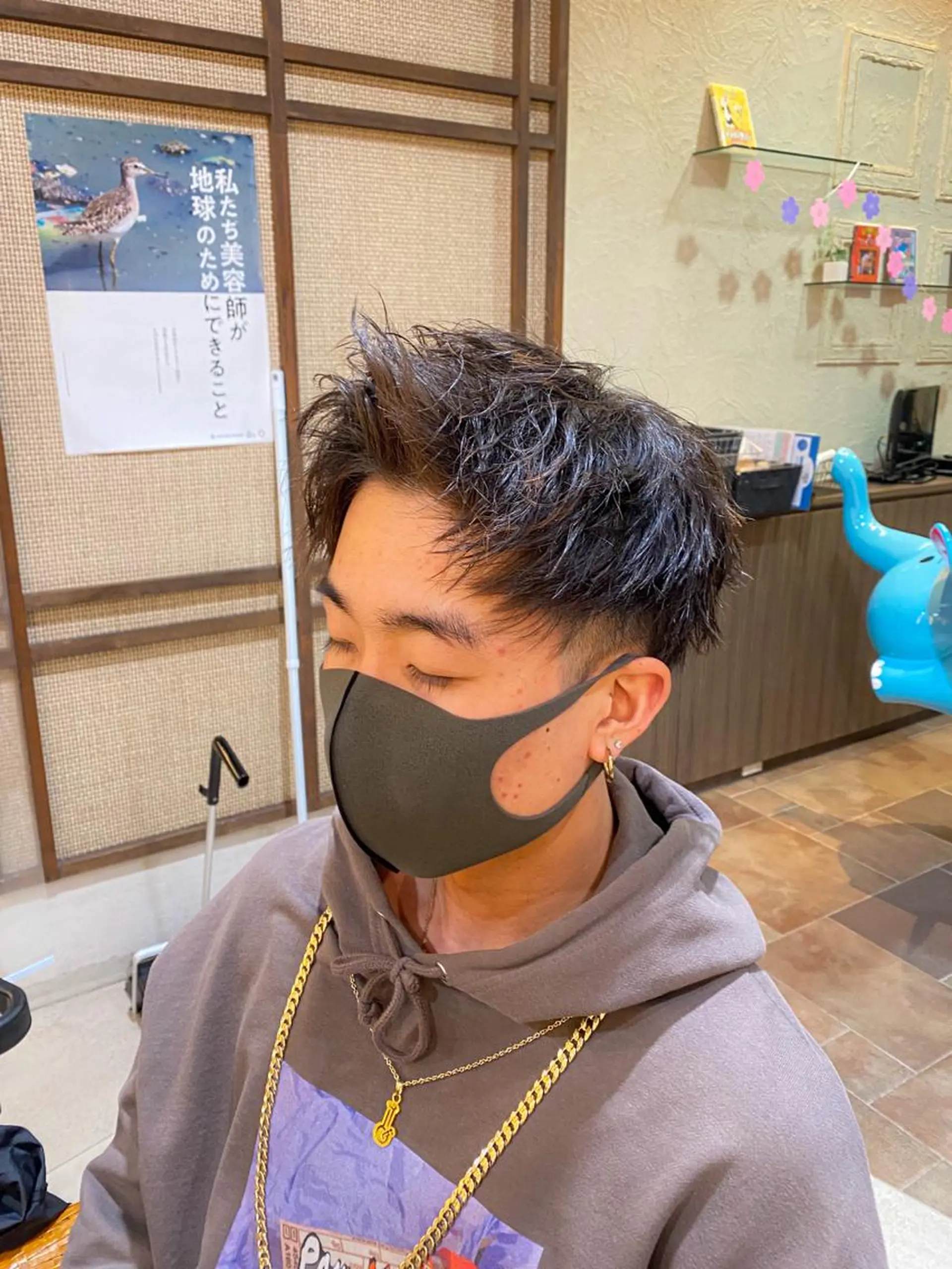 パーマ メンズ カット スパイラル波巻き パーマ井本汰壱のヘアスタイル