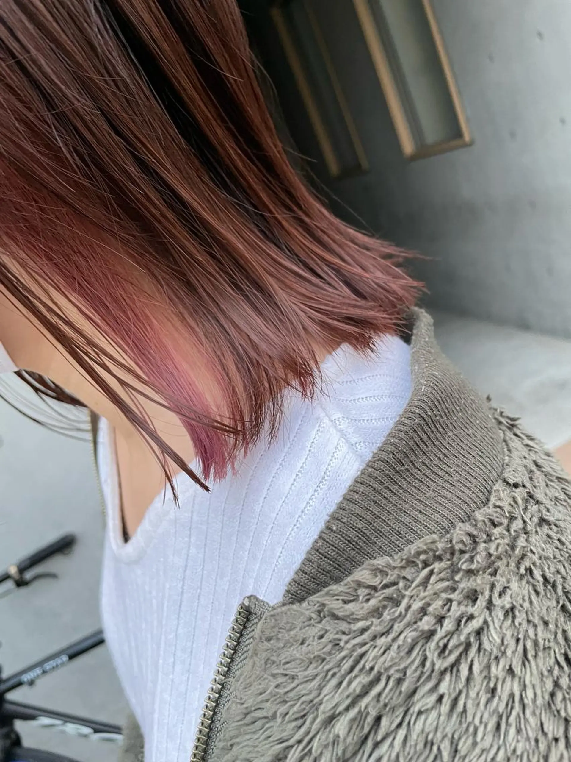 ミディアム カラー 切りっぱなしボブ ブラウンカラー ピンクカラー ピンクブラウン ボブ one☆star所属・通い続けられるサロン ママ美容師　明日香のヘアスタイル