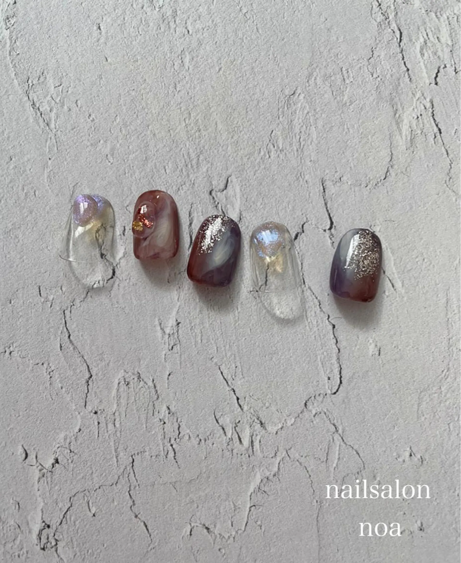 ネイル アートネイル オーロラネイル カジュアル ジェルネイル 氷ネイル・うるうるネイル nailsalon noa所属・nailist sakiのネイルデザイン