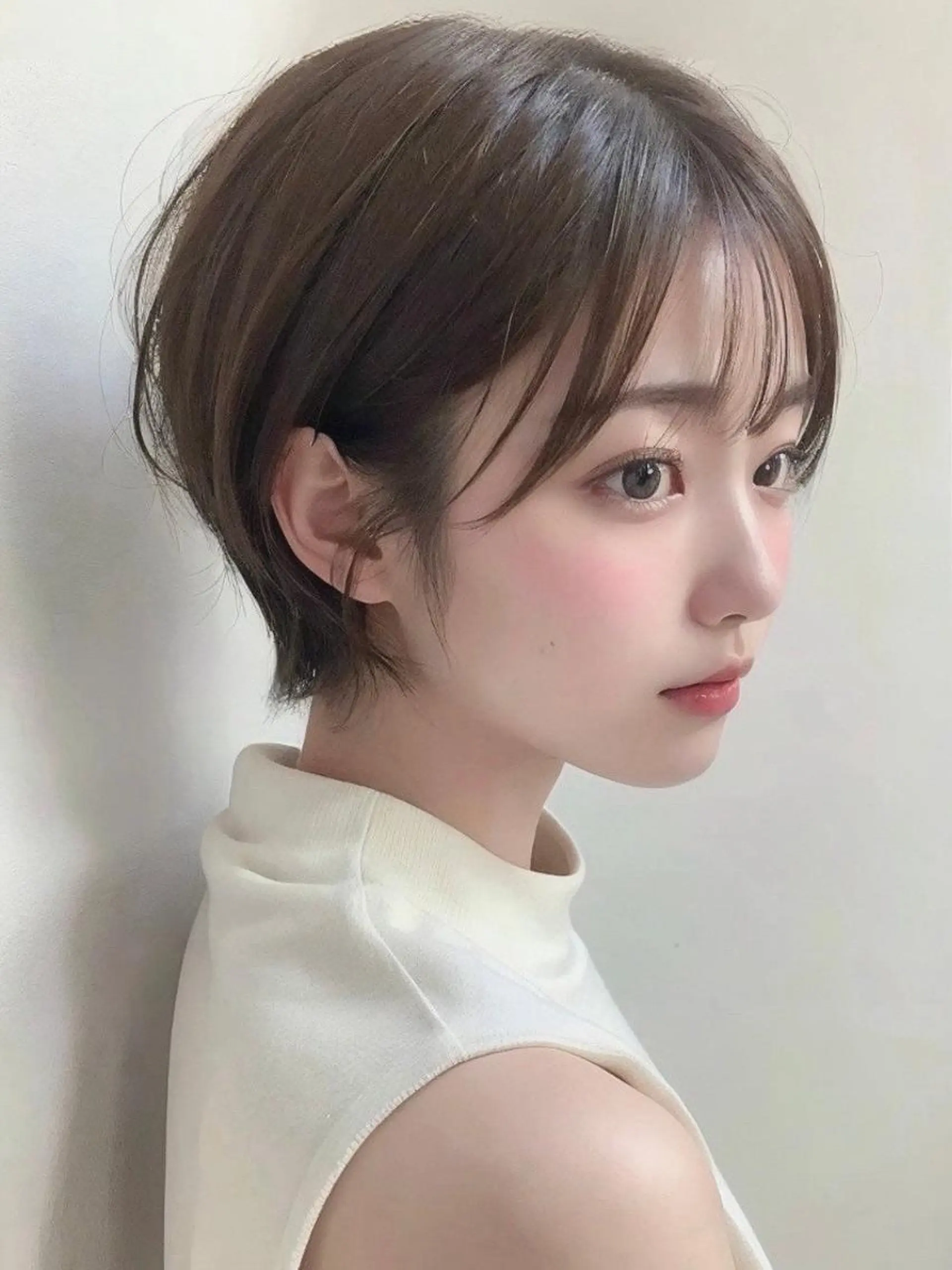 ショート お団子ヘア ミストバング ボブ ハイライト 姫カット 山本 みづきのヘアスタイル