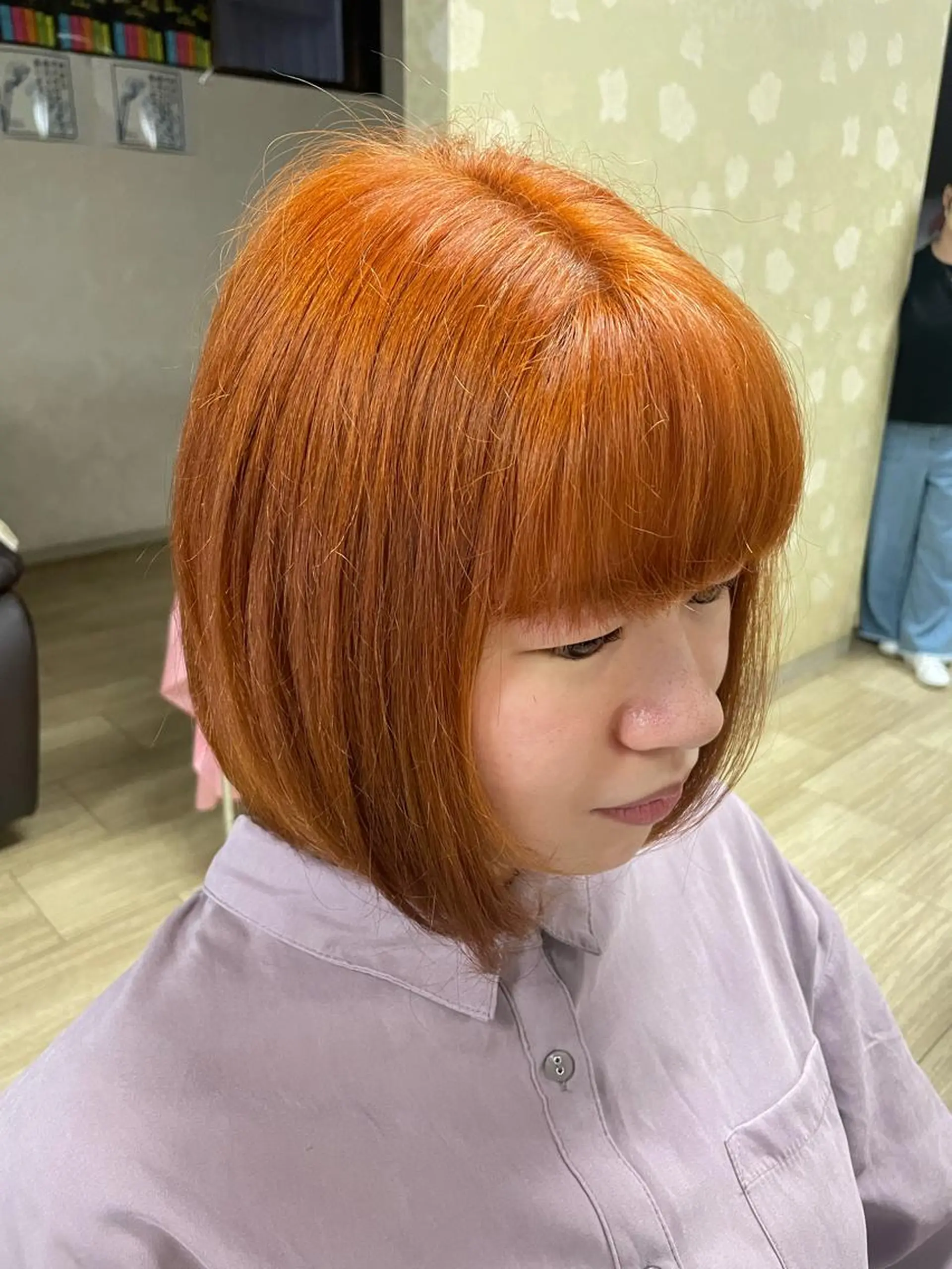 ミディアム カラー オレンジ ヘアカラー 徳留 もも花のヘアスタイル
