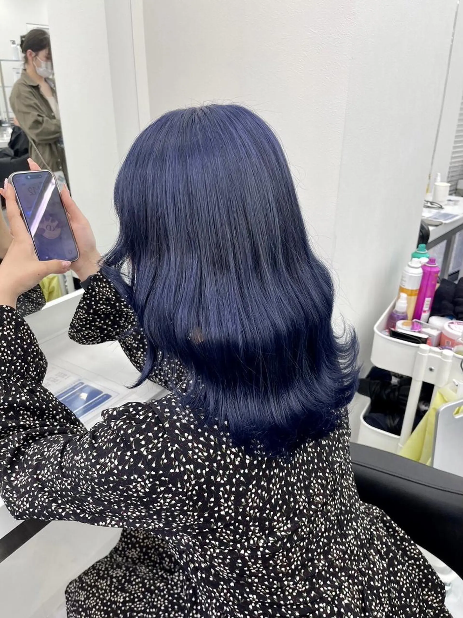 ロング 色落ち綺麗🇰🇷 透明感ブルーブラックのヘアスタイル