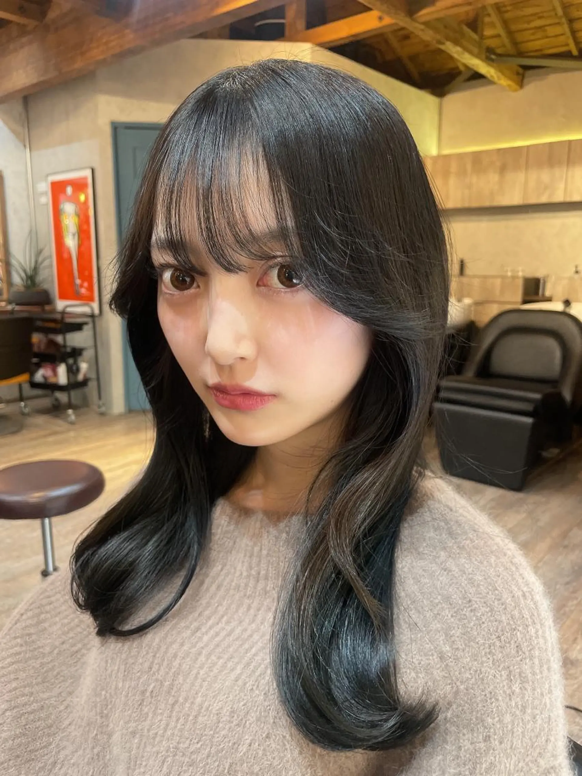 セミロング カラー ヘアカラー トリートメント 顔周りカット× 髪質改善【リョウ】のヘアスタイル
