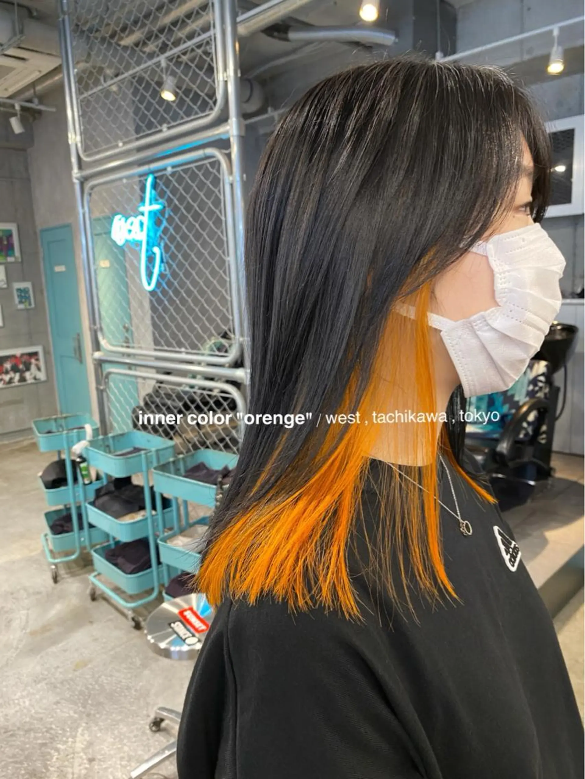 ロング カラー イヤリングカラー インナーカラー オレンジ 学生 竹嶌 健吾のヘアスタイル