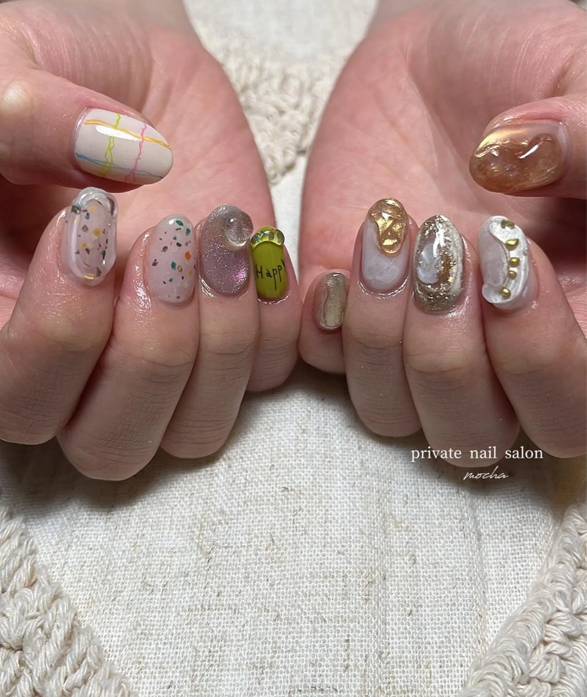 ネイル カジュアル チークネイル フレンチネイル ジェルネイル マグネットネイル ハンドネイル mocha nailのネイルデザイン