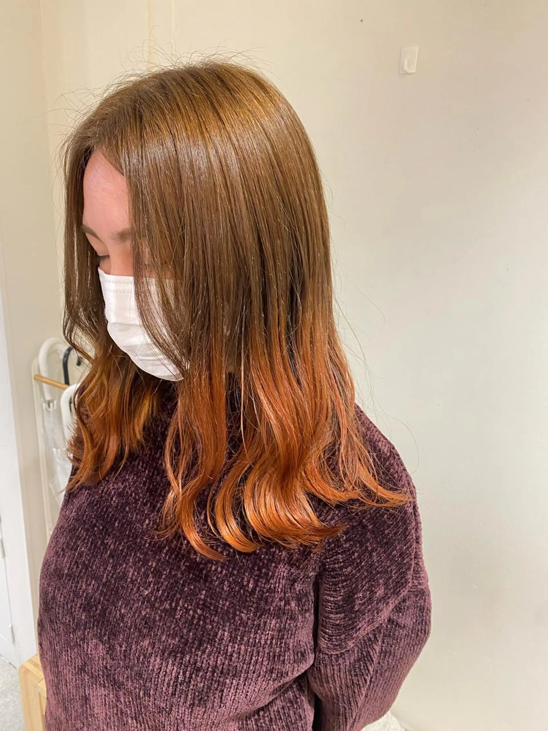 ミディアム カラー ヘアアレンジ グラデーションカラー オレンジ ヘアカラー ボブ /ニュアンス/ satomi🧸💖のヘアスタイル