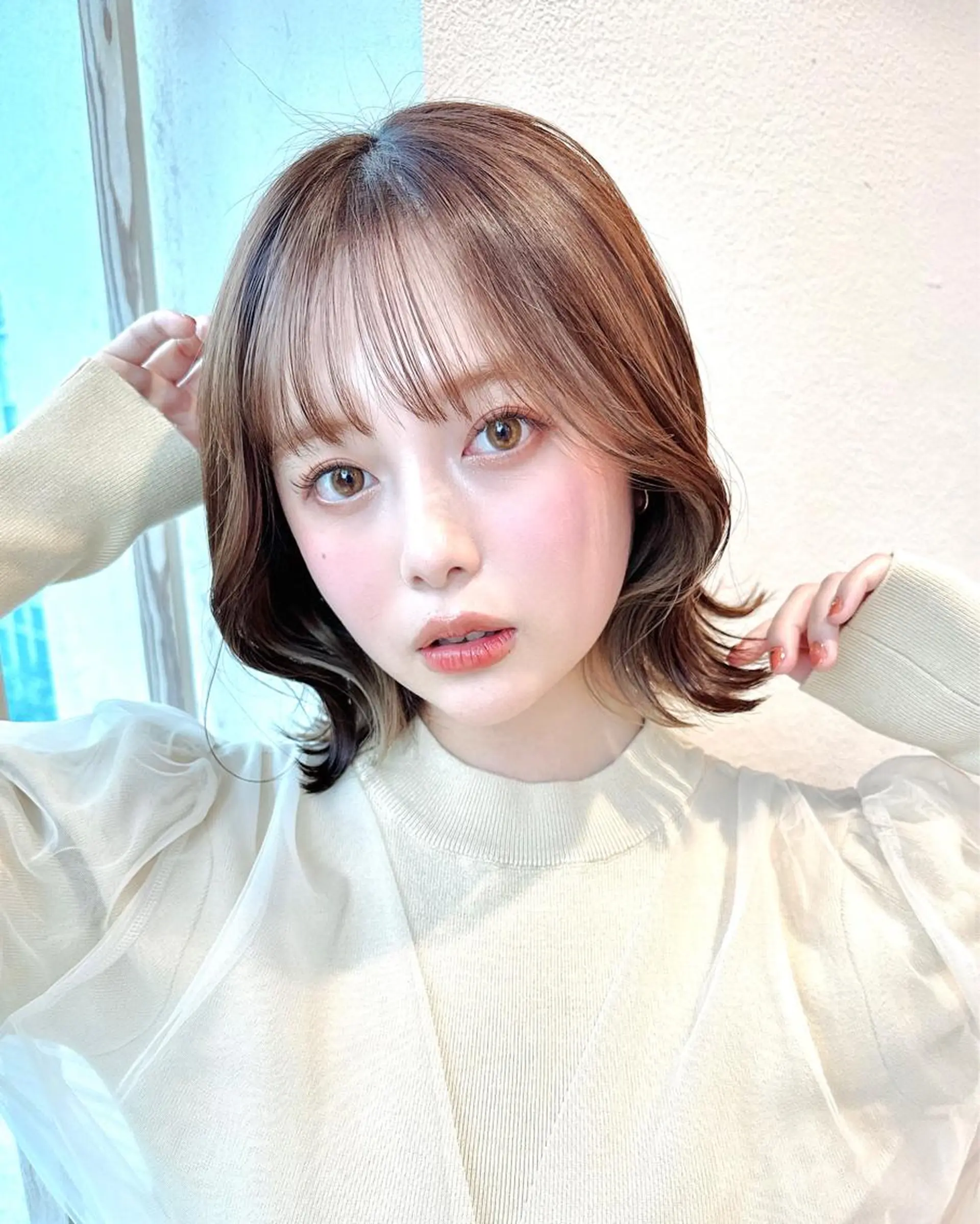 ミディアム 切りっぱなしボブ ショートボブ ボブ くびれヘア タンバルモリ カット ヘアカラー トリートメント 市原 大翼のヘアスタイル