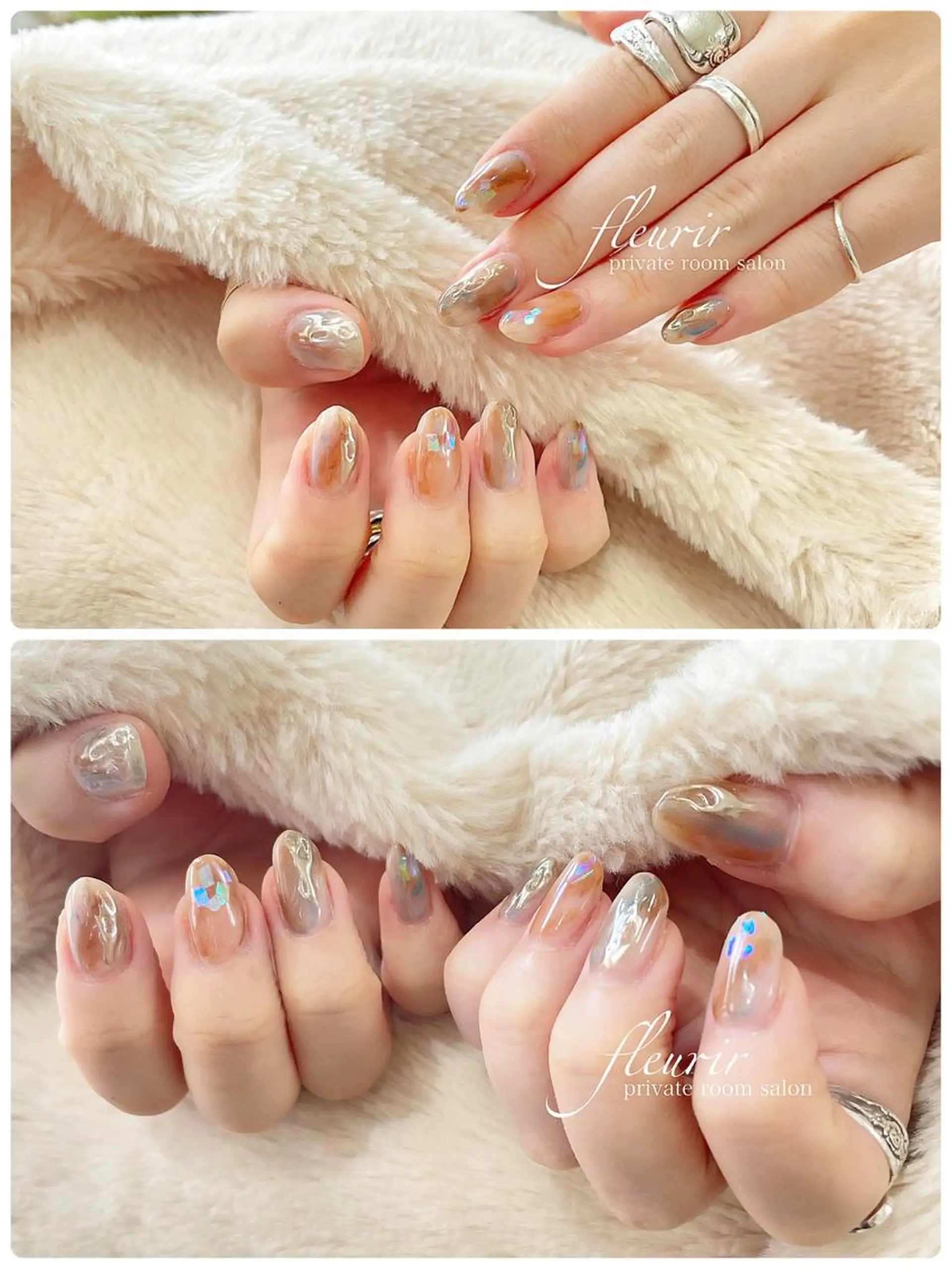 ネイル ブルー ブラウン ニュアンスネイル フルリール 【プライベートサロンのネイルデザイン