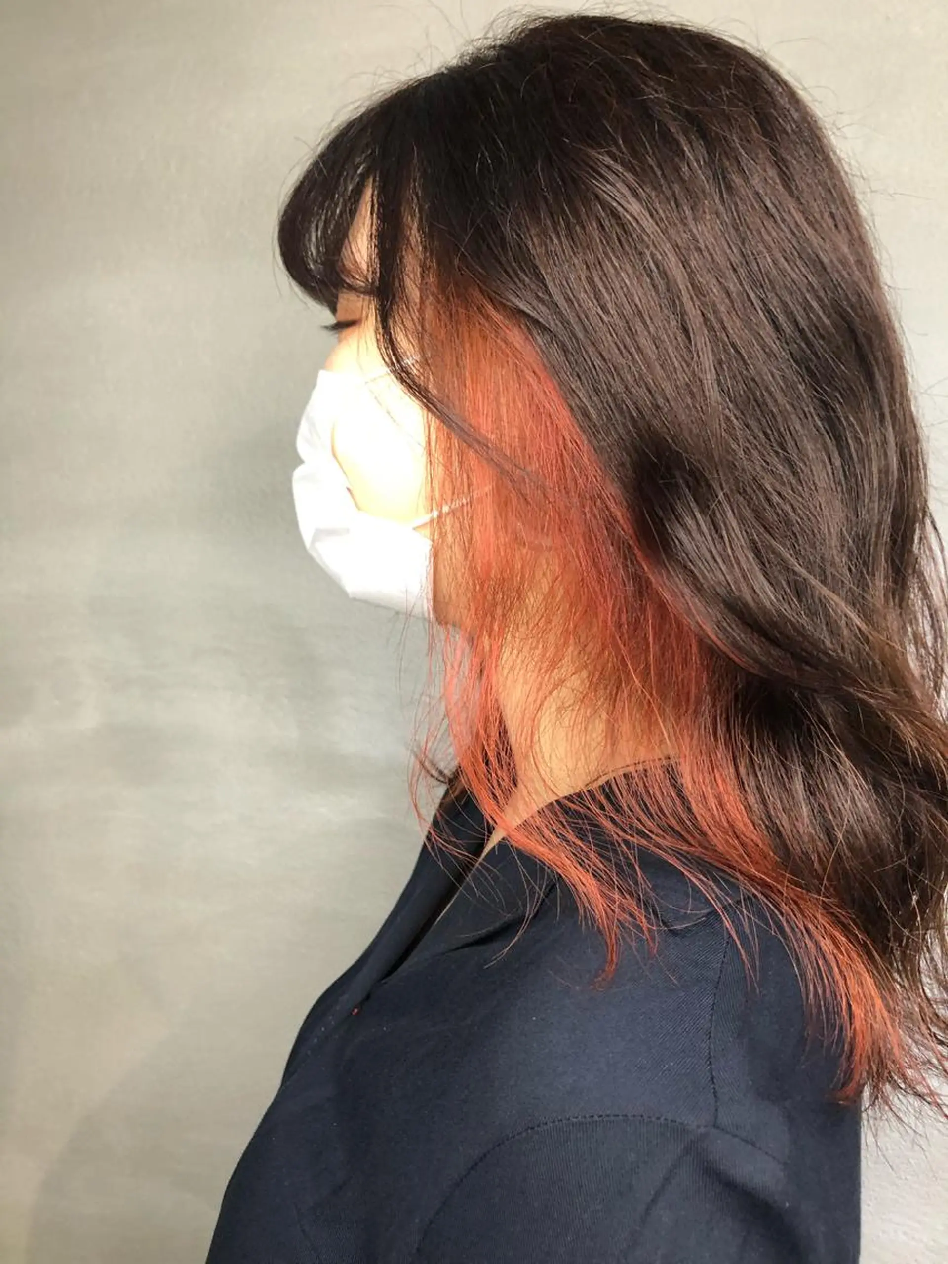 セミロング カラー イヤリングカラー オレンジ カット ヘアカラー トリートメント edge.所属・くまがい みゆ【edge.】のヘアスタイル