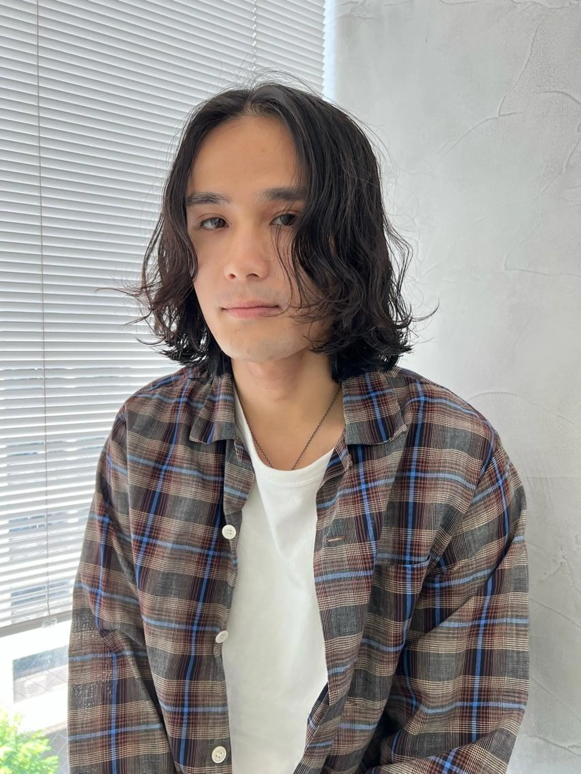 ミディアム メンズ ミディアムパーマ メンズパーマ ボブ 表参道メンズカット hikariのヘアスタイル