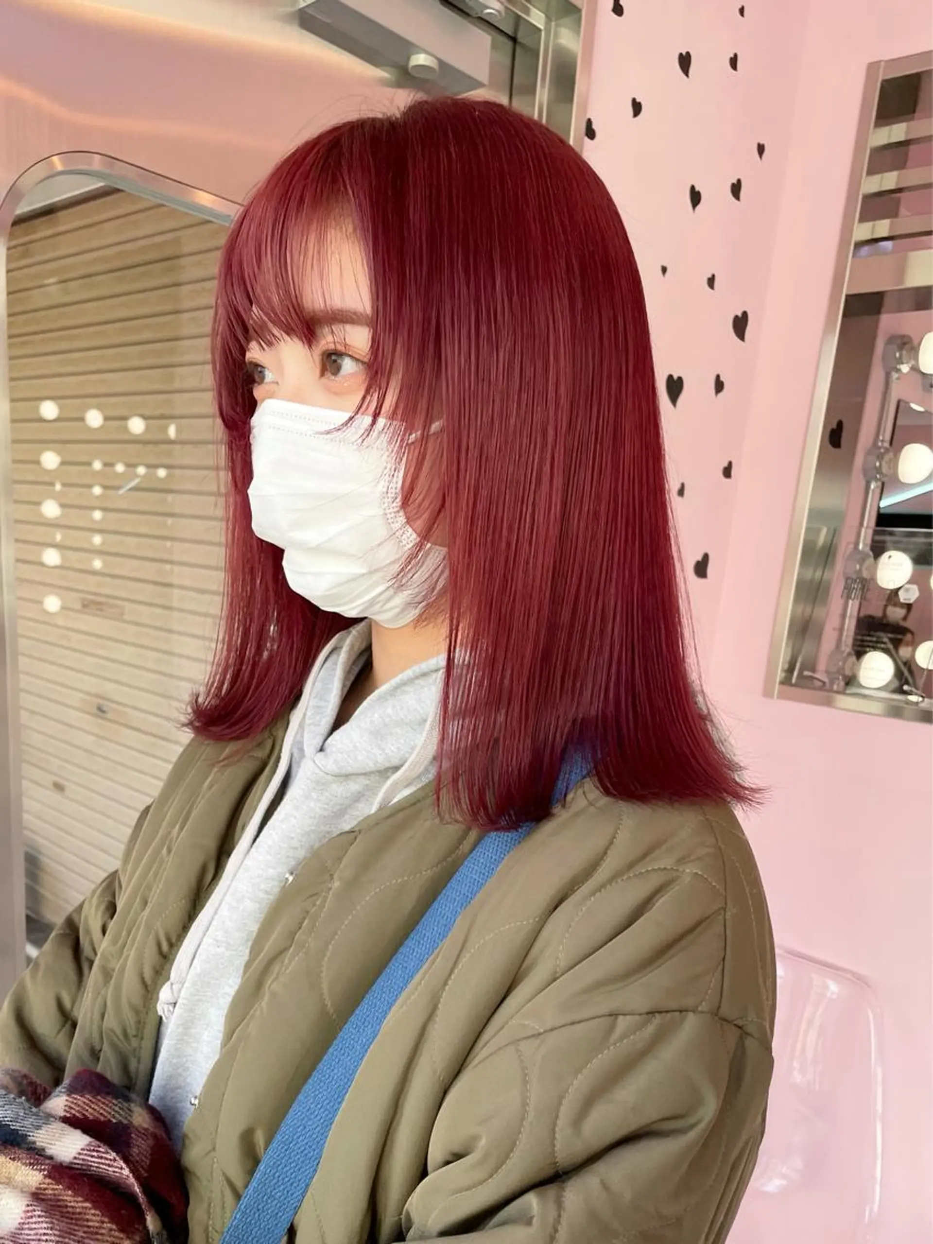 セミロング カラー レッドカラー 心斎橋/ブリーチ minamiのヘアスタイル