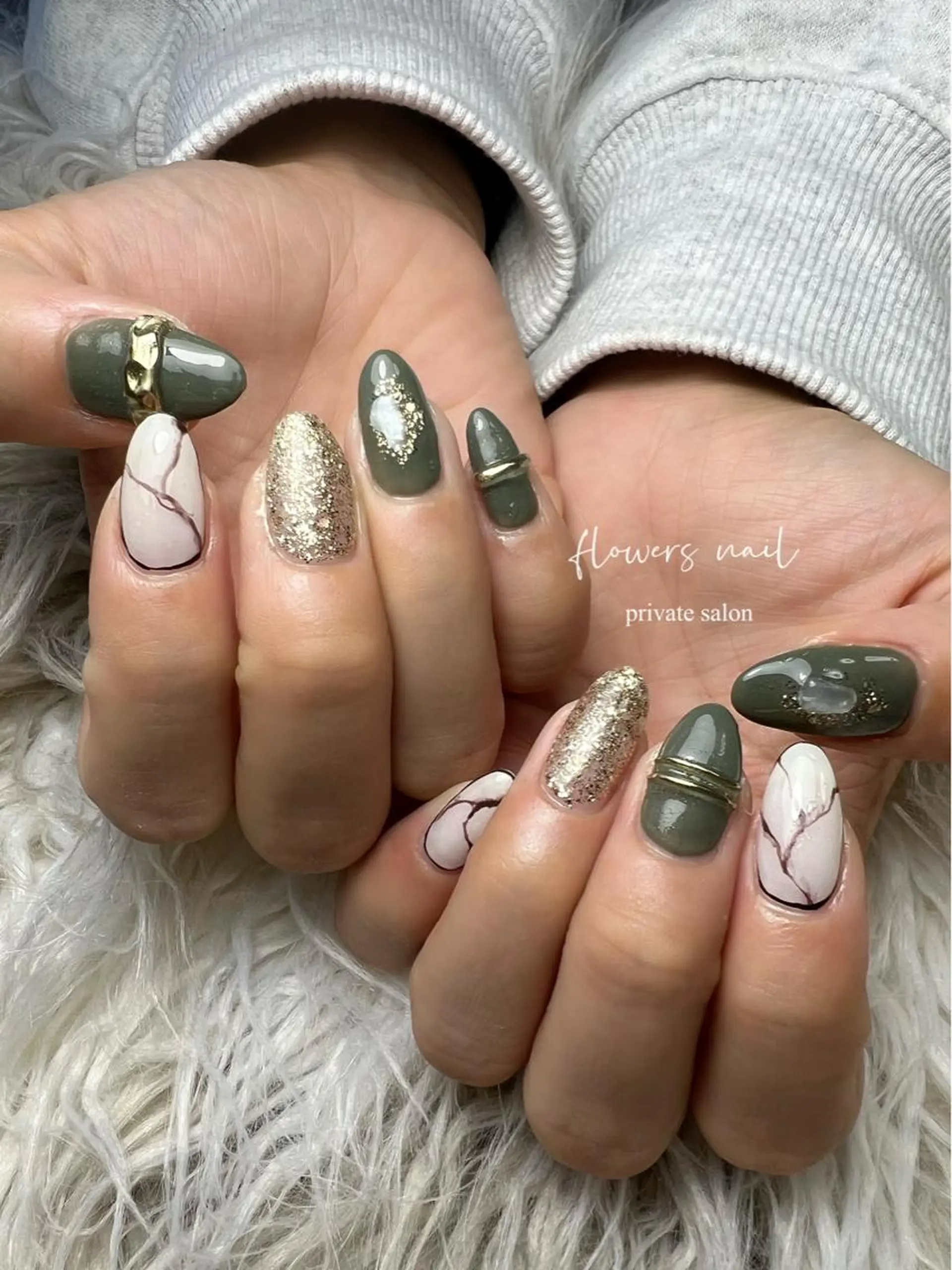 ネイル ジェルネイル 大理石ネイル(マーブル) 持ち込み ニュアンスネイル パラジェル ハンドネイル flowers nailのネイルデザイン