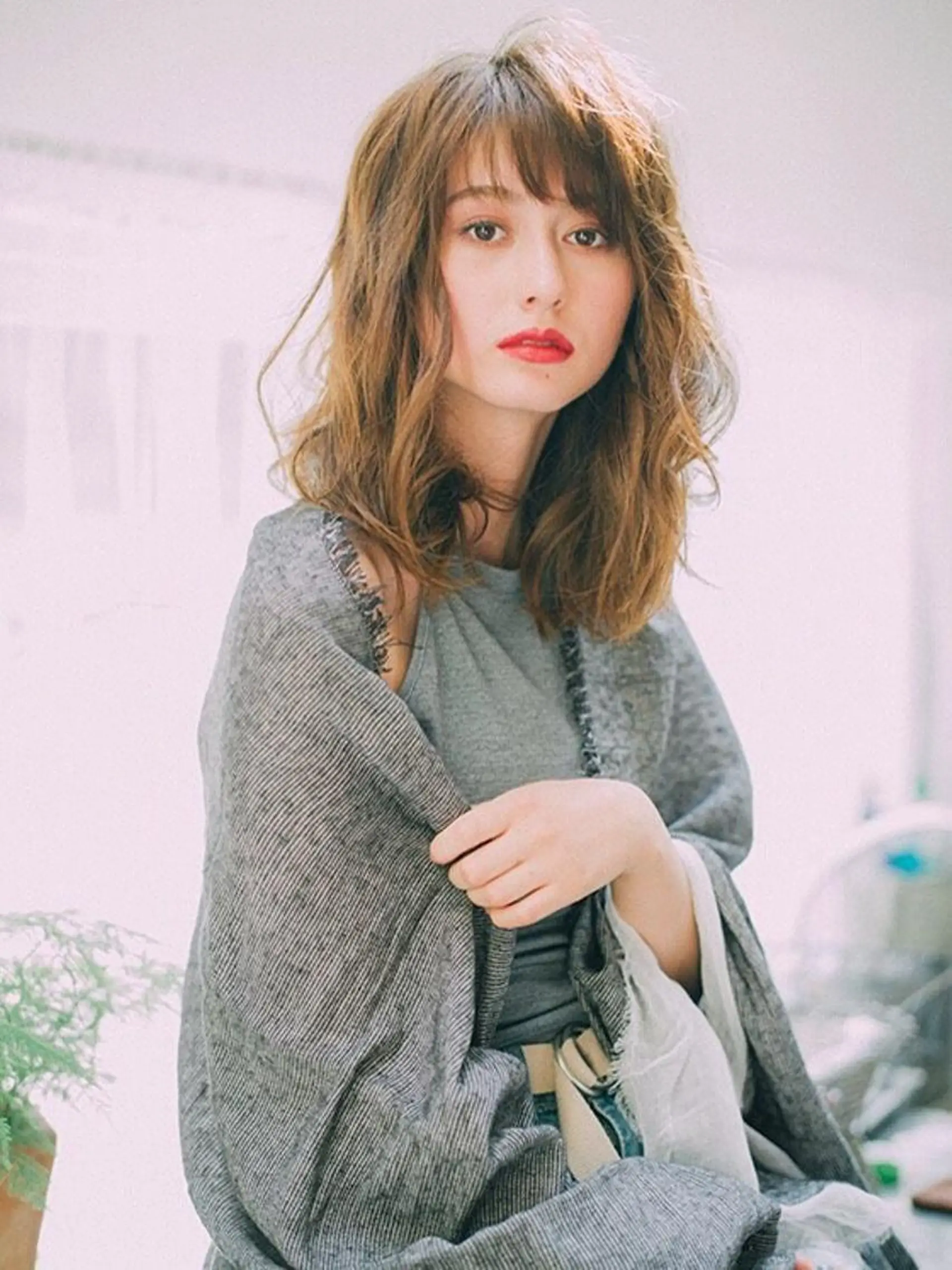 セミロング カラー パーマ ハイライト&曲がる 縮毛矯正特化 玉置のヘアスタイル