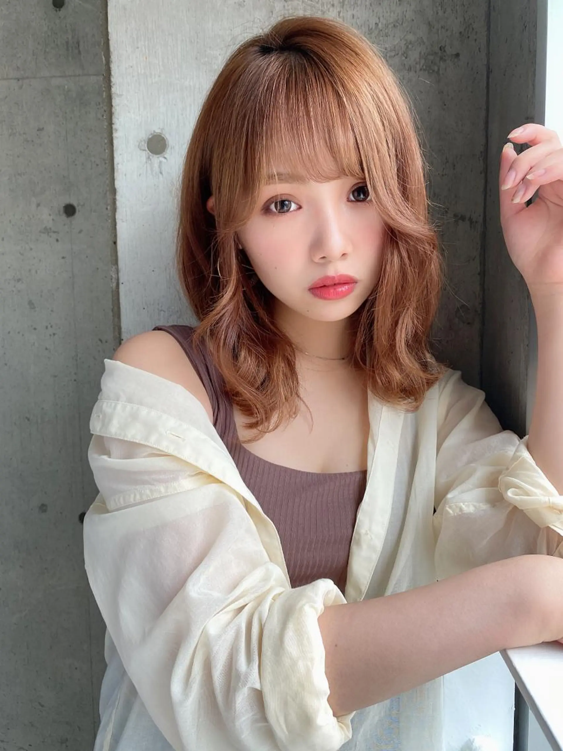 ミディアム オレンジブラウン オルチャンヘア カット ヘアカラー トリートメント 代表山口ひな 髪質改善のプロのヘアスタイル