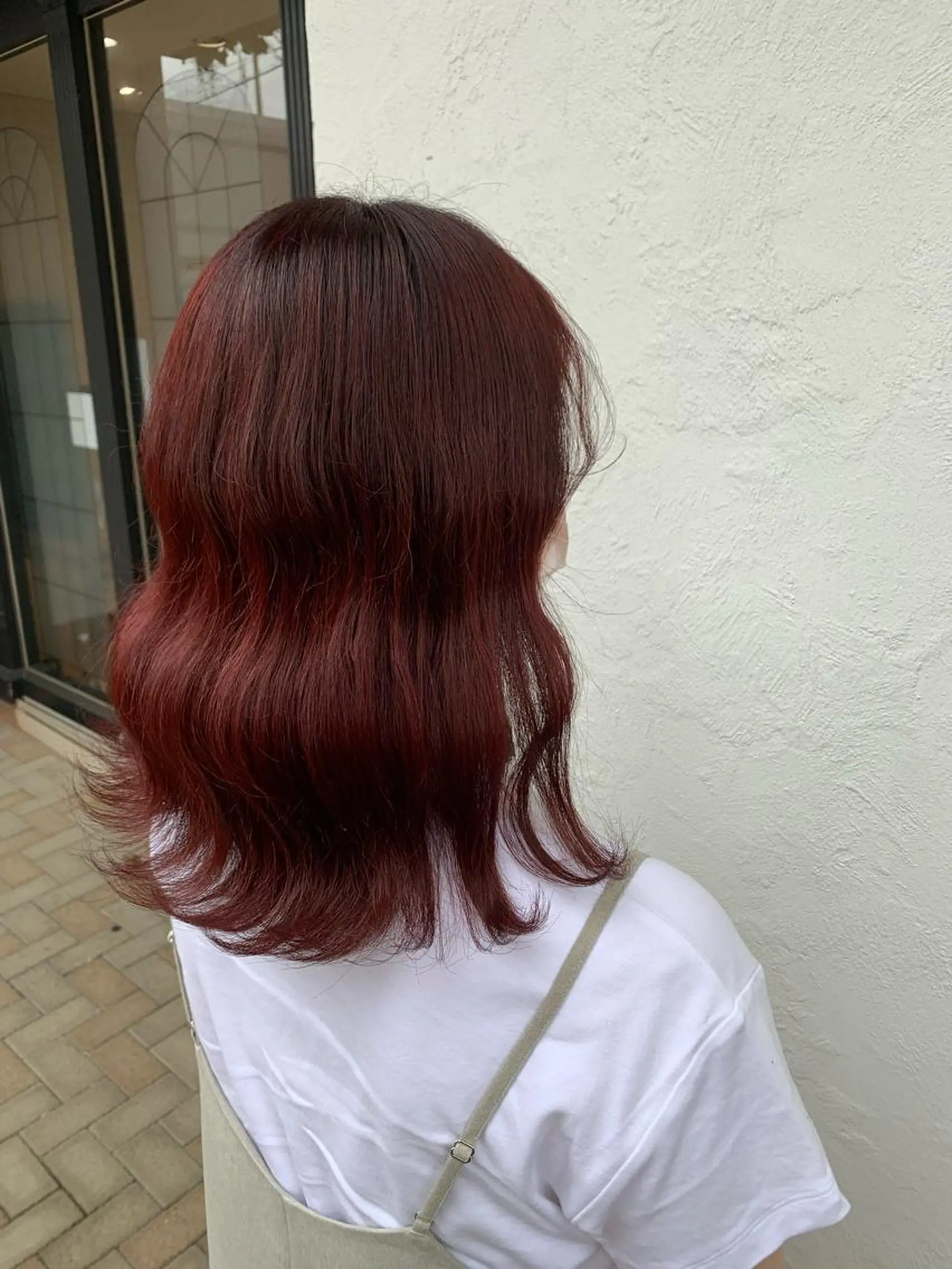 セミロング カラー ブリーチ ブリーチなしカラー レッドカラー 上田 紗也のヘアスタイル