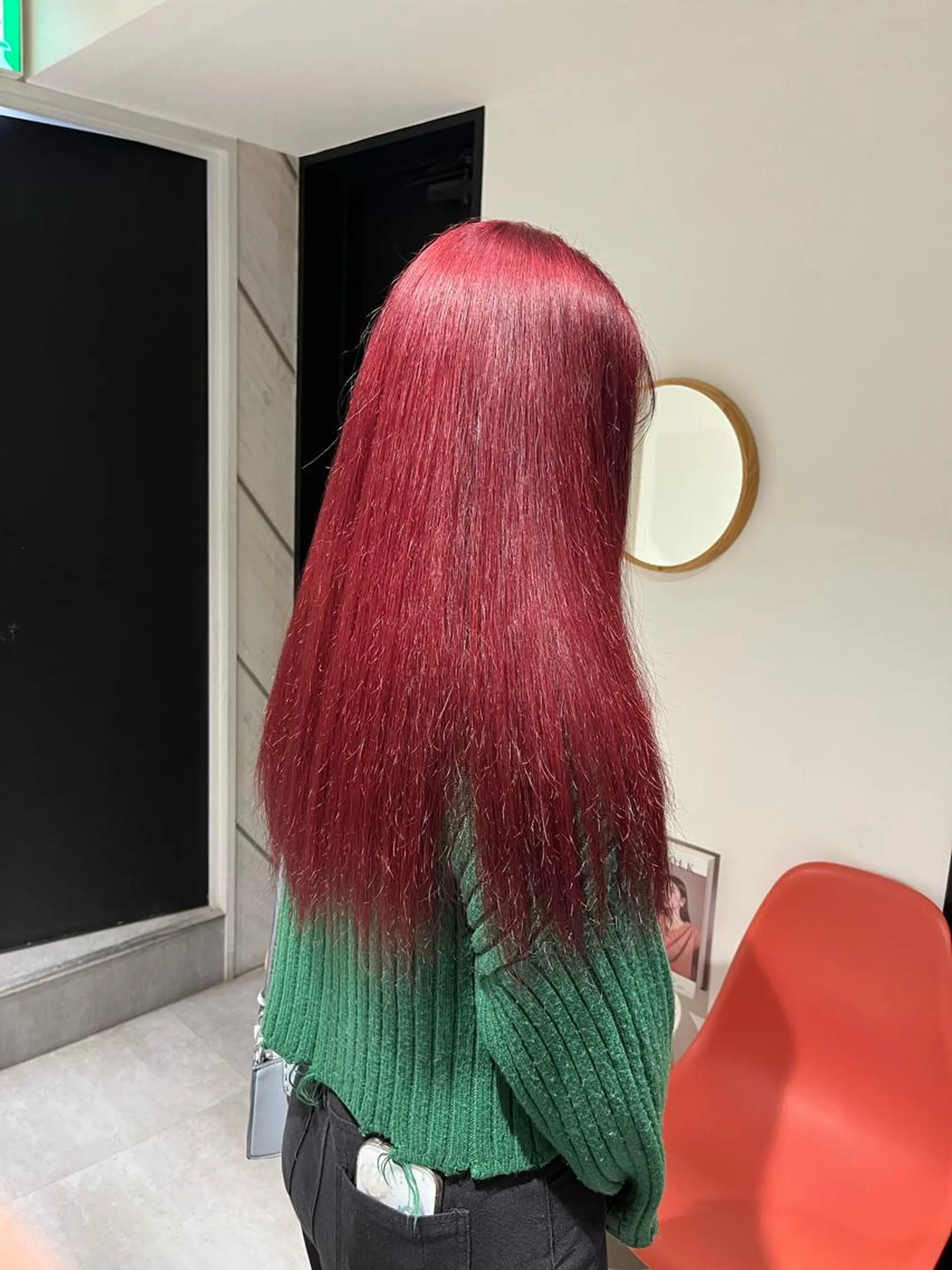 ロング カラー ダブルカラー レッドカラー kanta 梅田 韓国ハイトーンのヘアスタイル