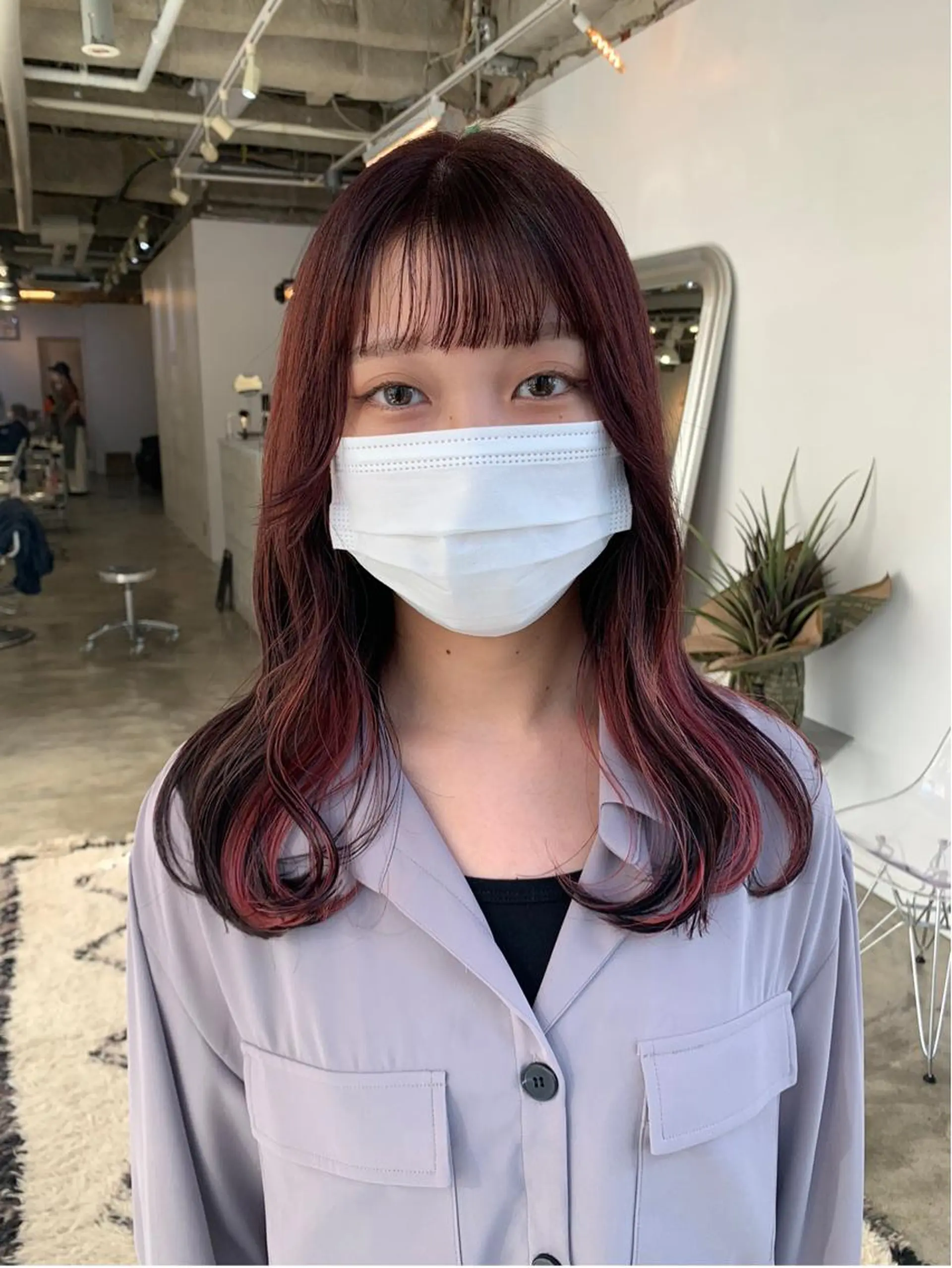 セミロング カラー ピンクカラー バイオレットカラー 小森 祐希のヘアスタイル