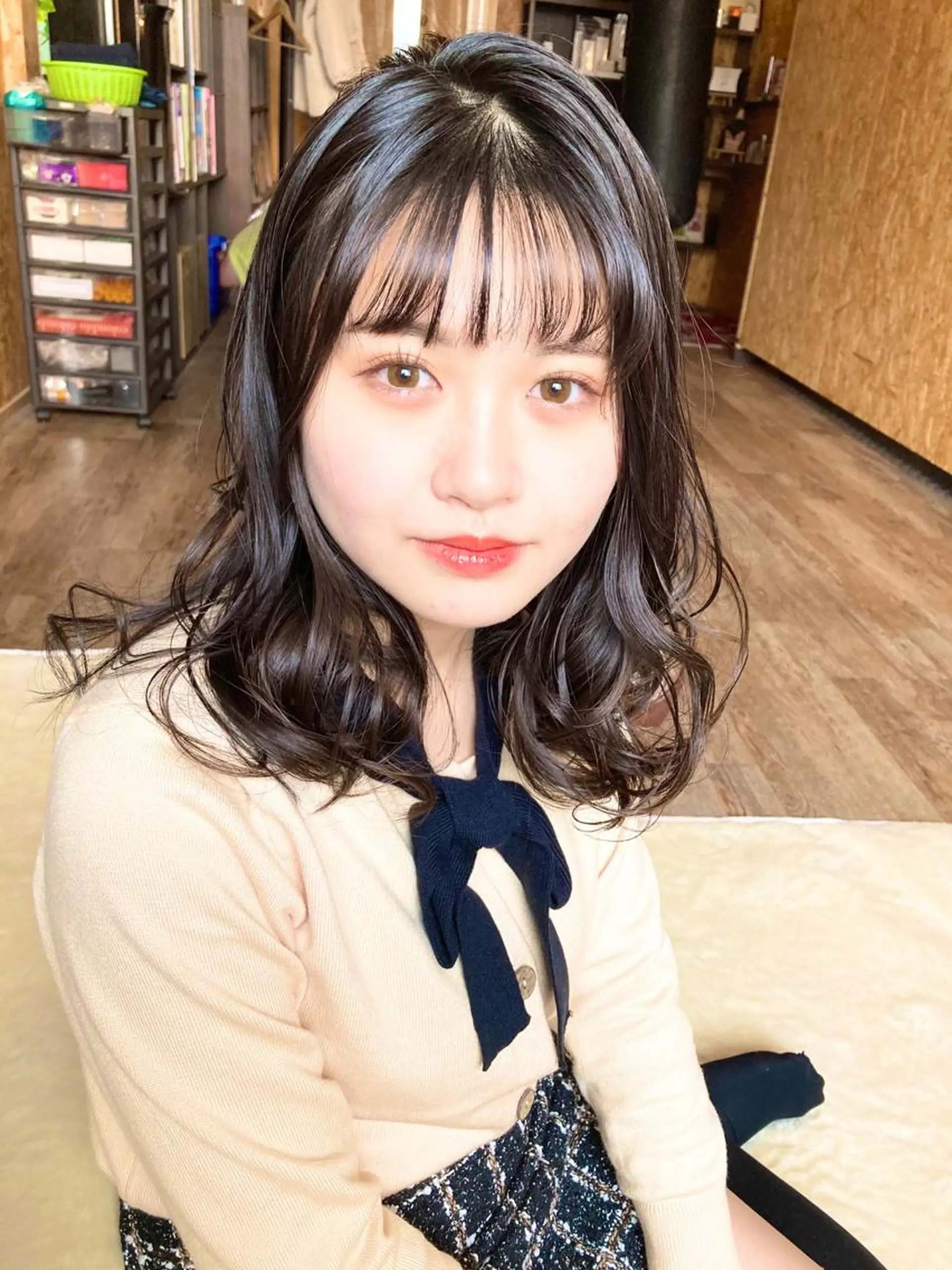 ミディアム カラー パーマ ヘアアレンジ 黒髪 シースルーバング belle chambreイブカのその他イメージ