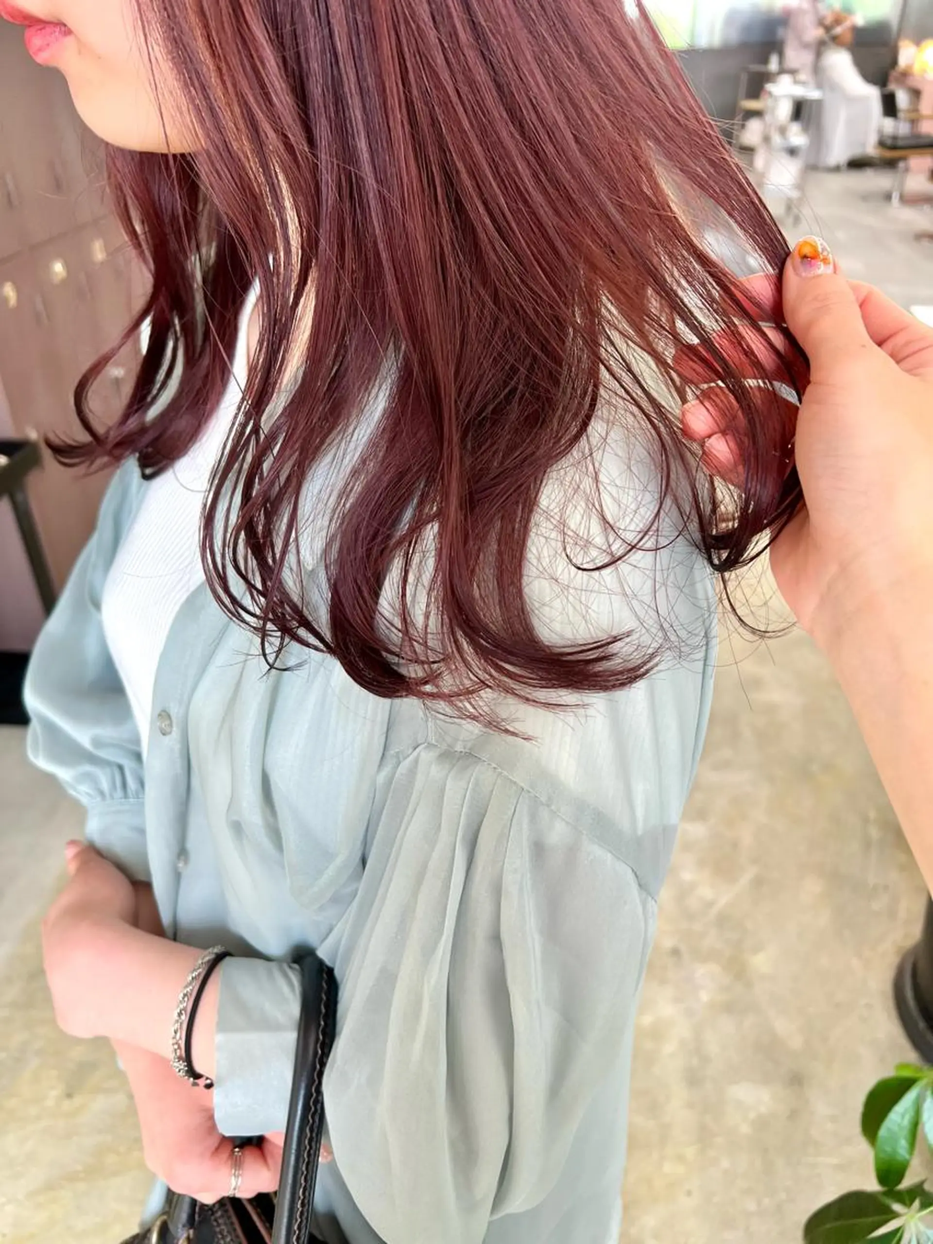 ロング カラー レッドカラー カット ヘアカラー トリートメント 水野 雪 パーマ/暖色カラーのヘアスタイル