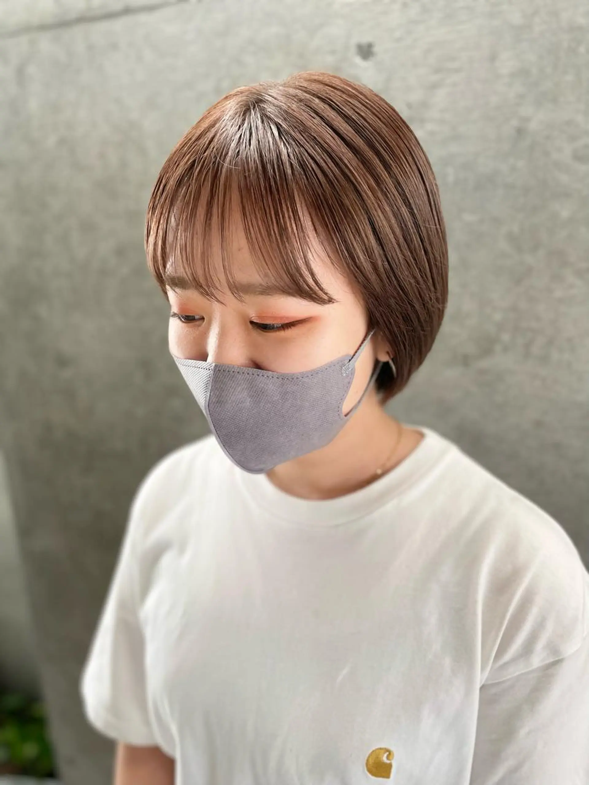 ショート アッシュ ボブ くびれヘア ハイライト レイヤーカット 透明感／髪質改善 遠藤良祈のヘアスタイル