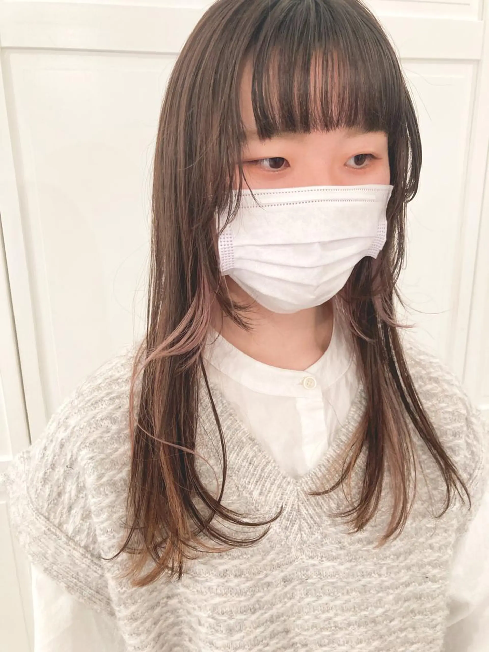 セミロング 顔まわりレイヤー レイヤーカット カット ヘアカラー お洒落ベージュ🤎 代官山shibukiのヘアスタイル