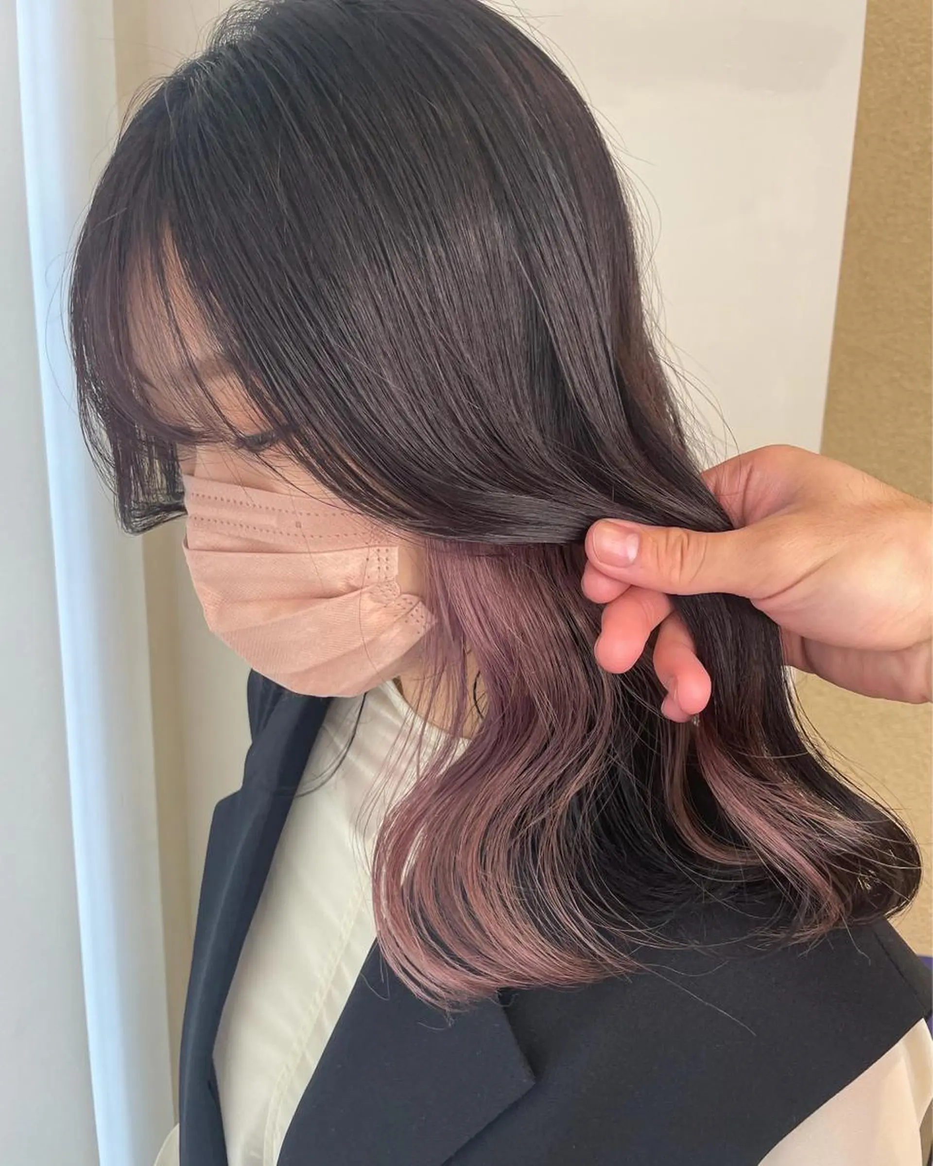 セミロング カラー ミストバング ベージュカラー ブリーチ ブルーカラー ケアブリーチ ヘアカラー トリートメント matiz マティス　表参道所属・🤎アンブレラカラー 髪質改善　丸尾】のヘアスタイル