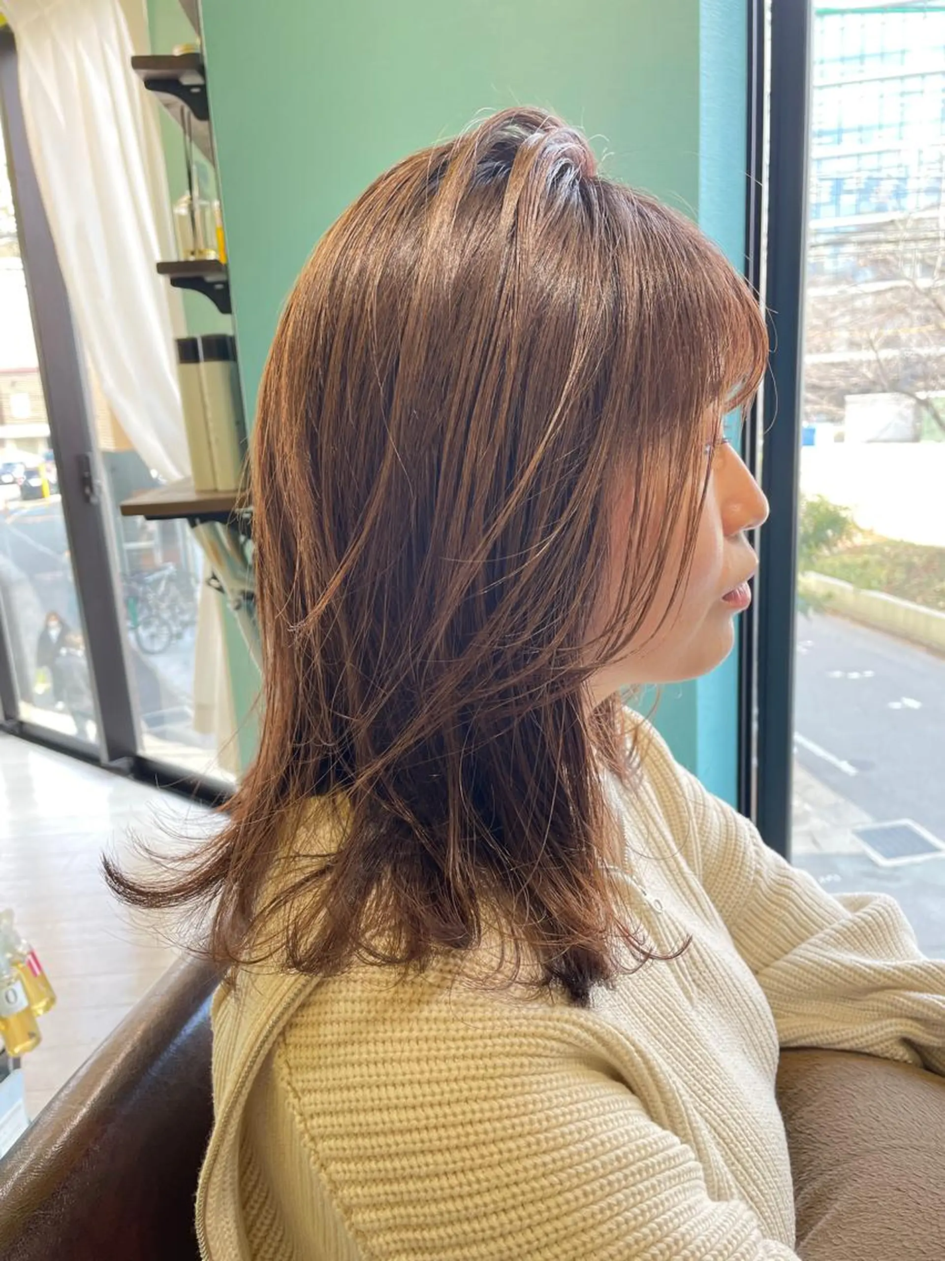 セミロング カラー アッシュ ベージュカラー 顔まわりレイヤー レイヤーカット カット ヘアカラー トリートメント Share  Salon  Reco【GARDEN】所属・末石 智のヘアスタイル