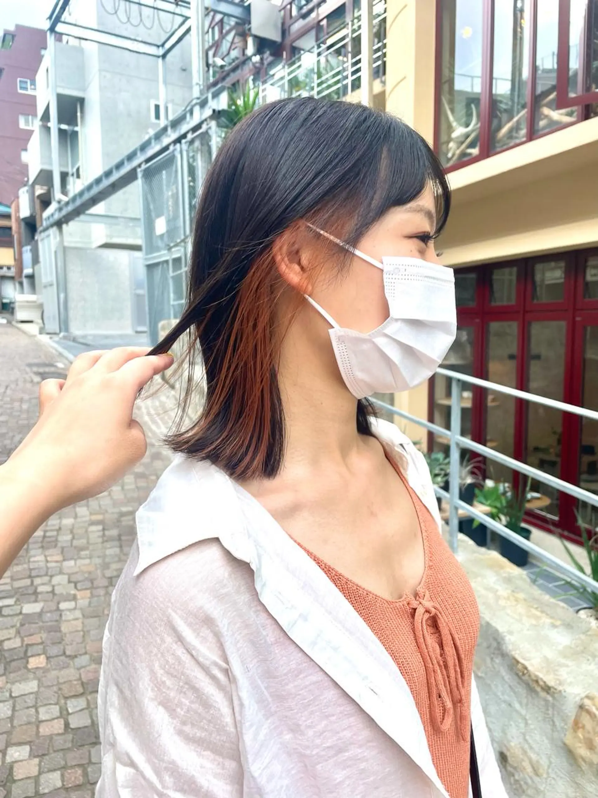 ミディアム カラー ブリーチ オレンジ 韓国🇰🇷透明感 ERIのヘアスタイル