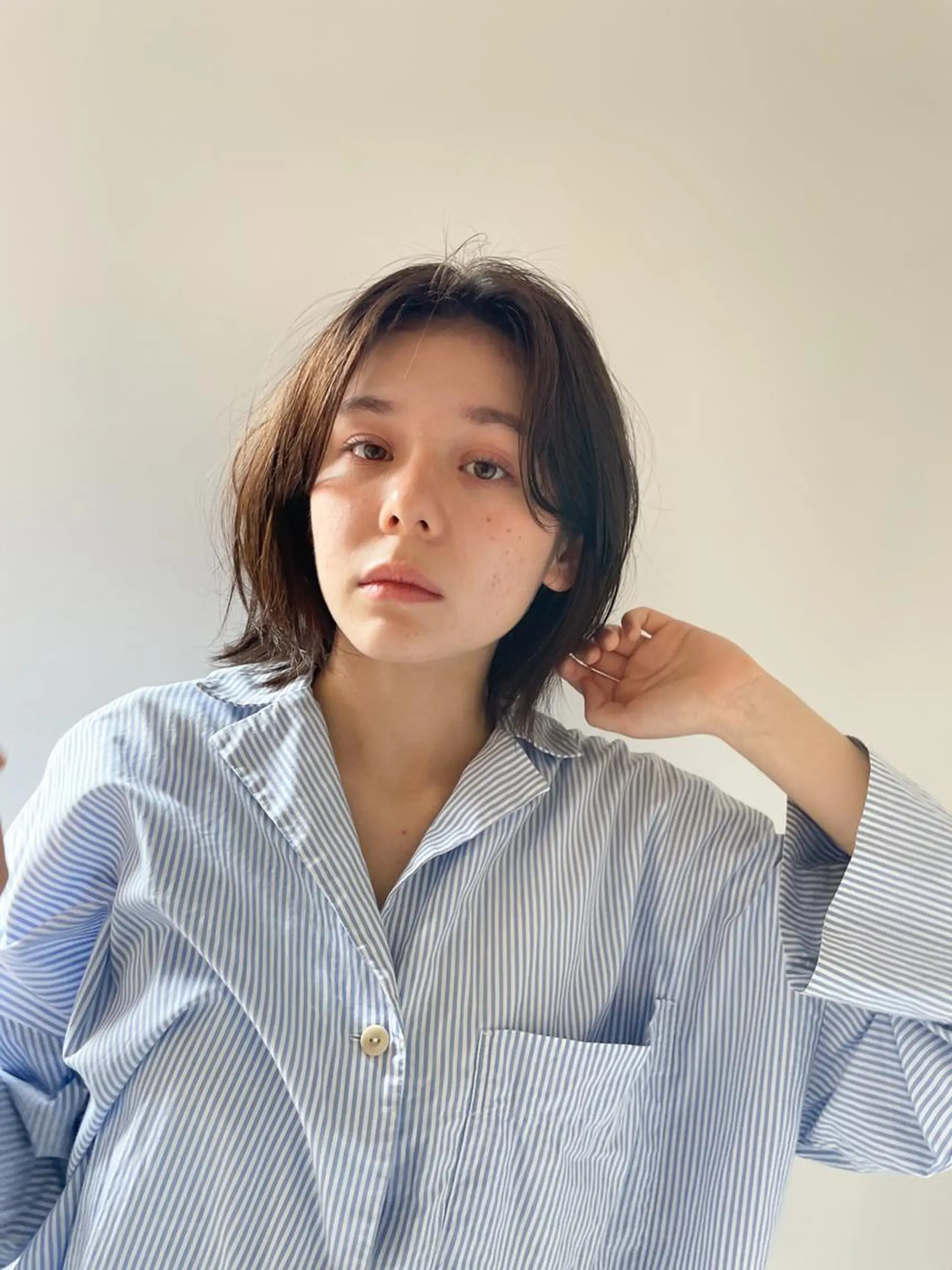ミディアム パーマ カラー ショートボブ ミディアムパーマ アディクシーカラー ブリーチ ブロンド カット ヘアカラー CEINE【セーヌ】 三軒茶屋のヘアスタイル