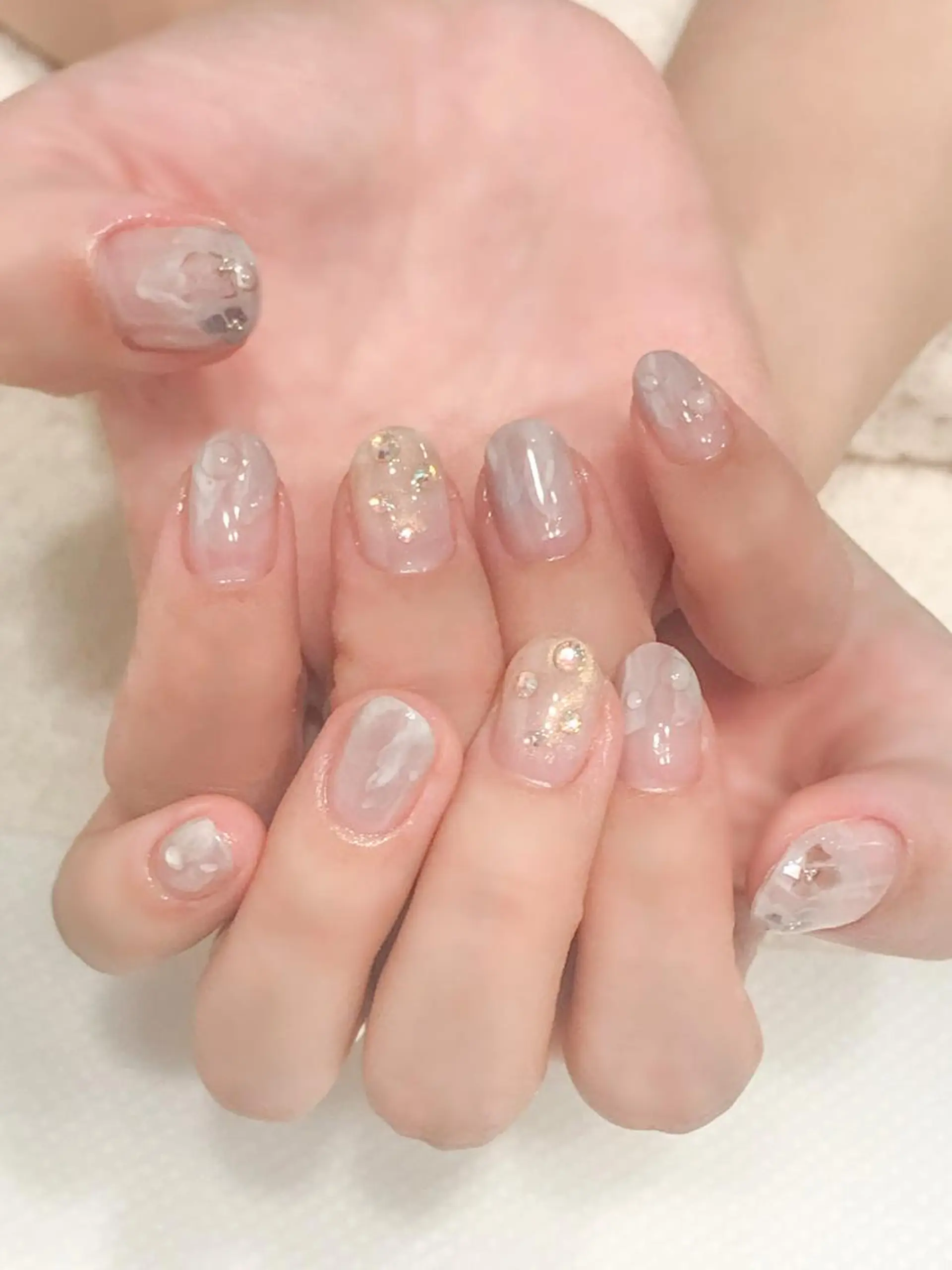 ネイル ジェルネイル 氷ネイル・うるうるネイル ニュアンスネイル シンプルネイル 夏ネイル Nyanco Nailのネイルデザイン
