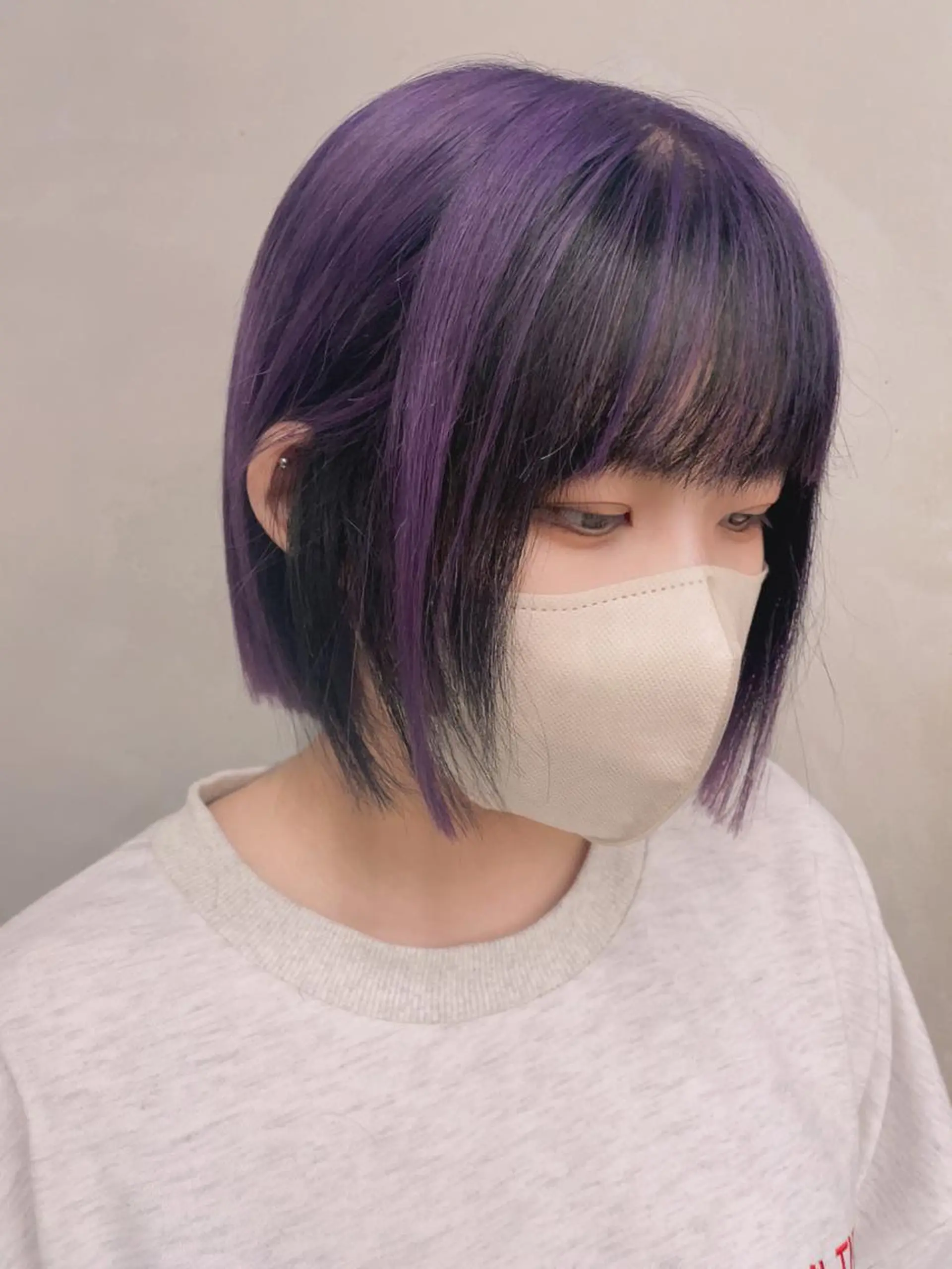 ショート カラー 黒髪 ブリーチ ケアブリーチ ダブルカラー パープルカラー インナーカラー/推し ウルフ/アニメカラーのヘアスタイル