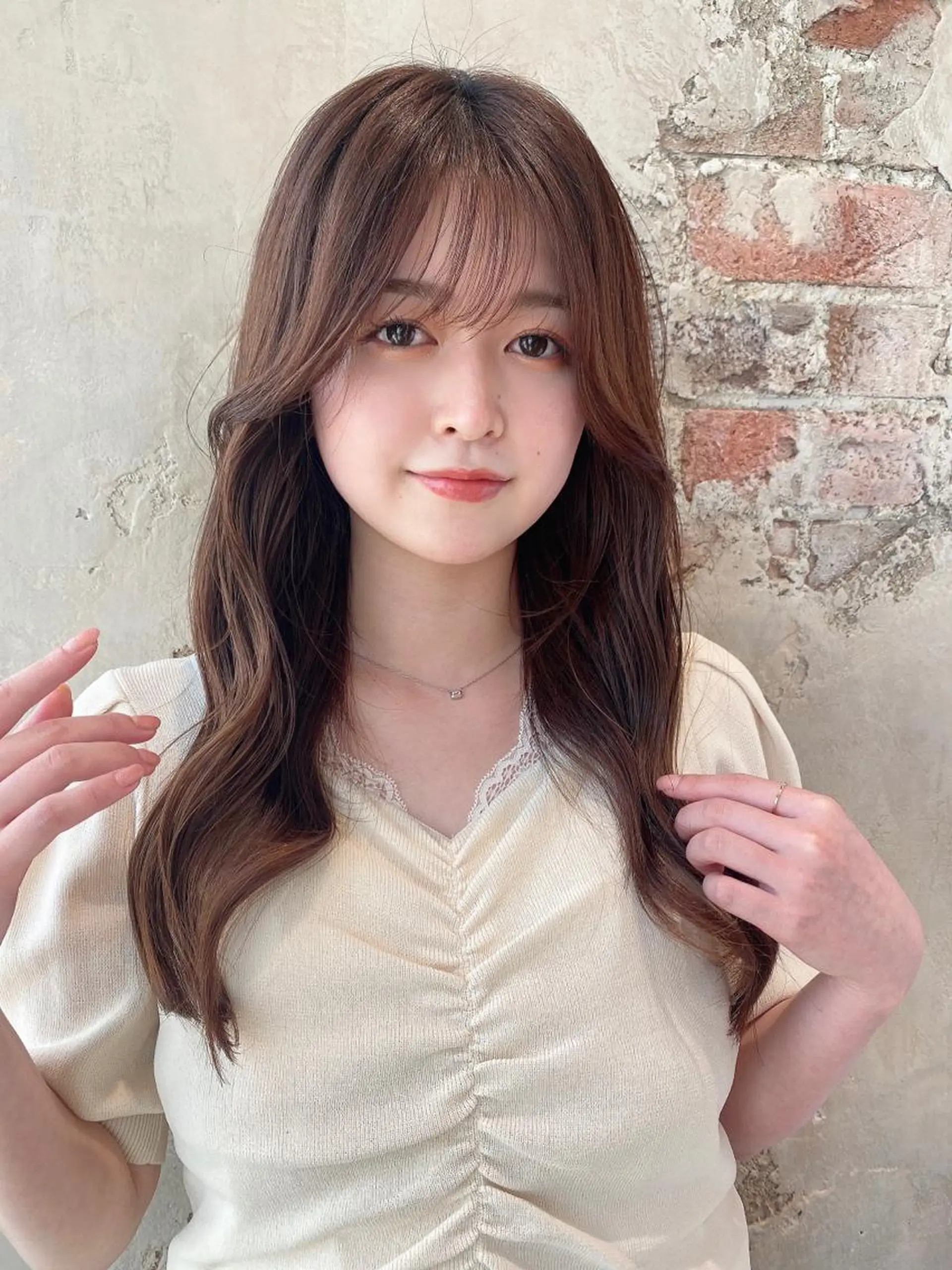 ロング カラー くびれヘア ロング シースルーバング サイドバング カット ヘアカラー トリートメント 顔周り/くびれヘア 韓国ヘア💕風間るなのヘアスタイル