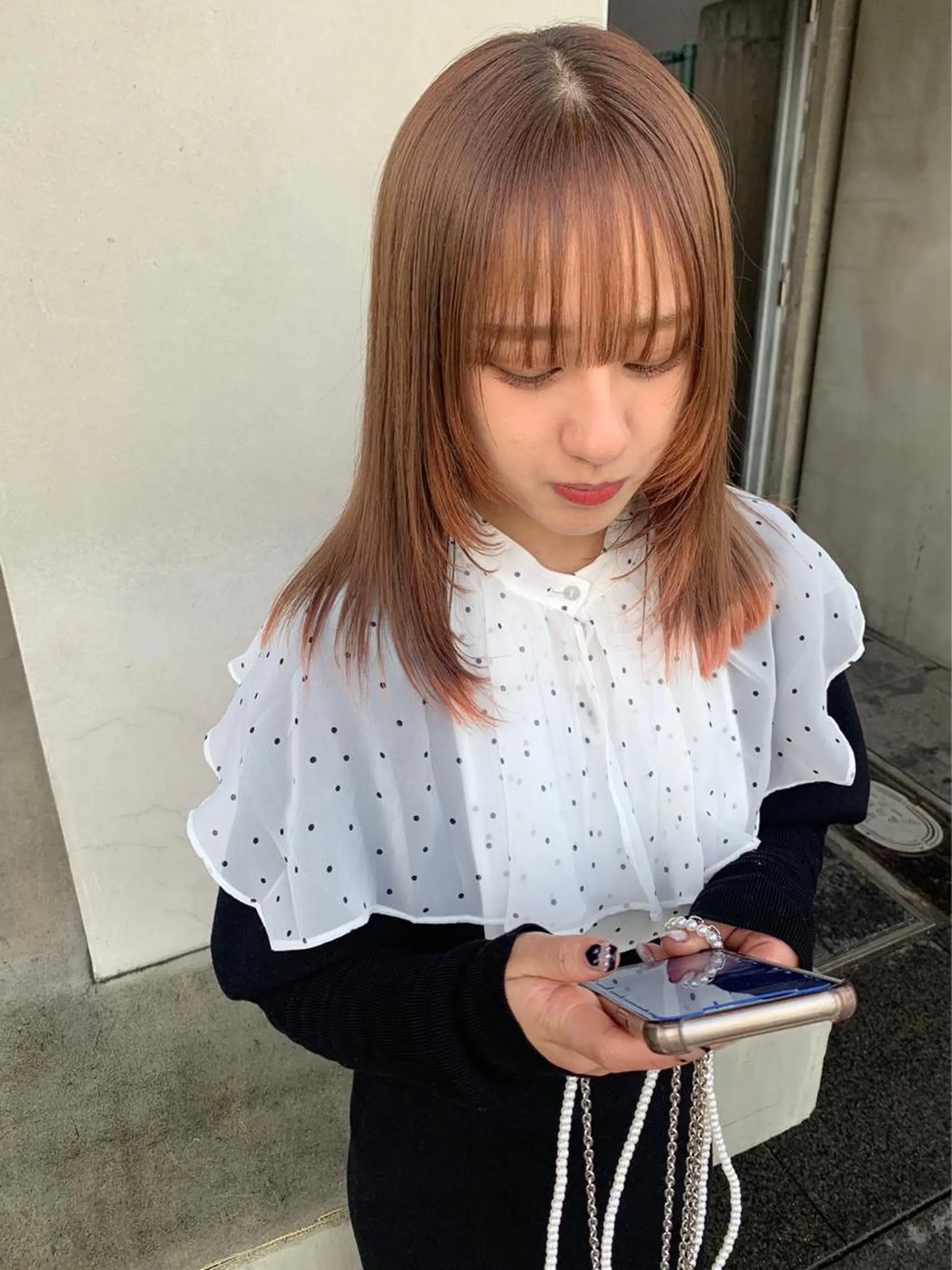 セミロング カラー オレンジ ヘアカラー 福崎 真奈のヘアスタイル