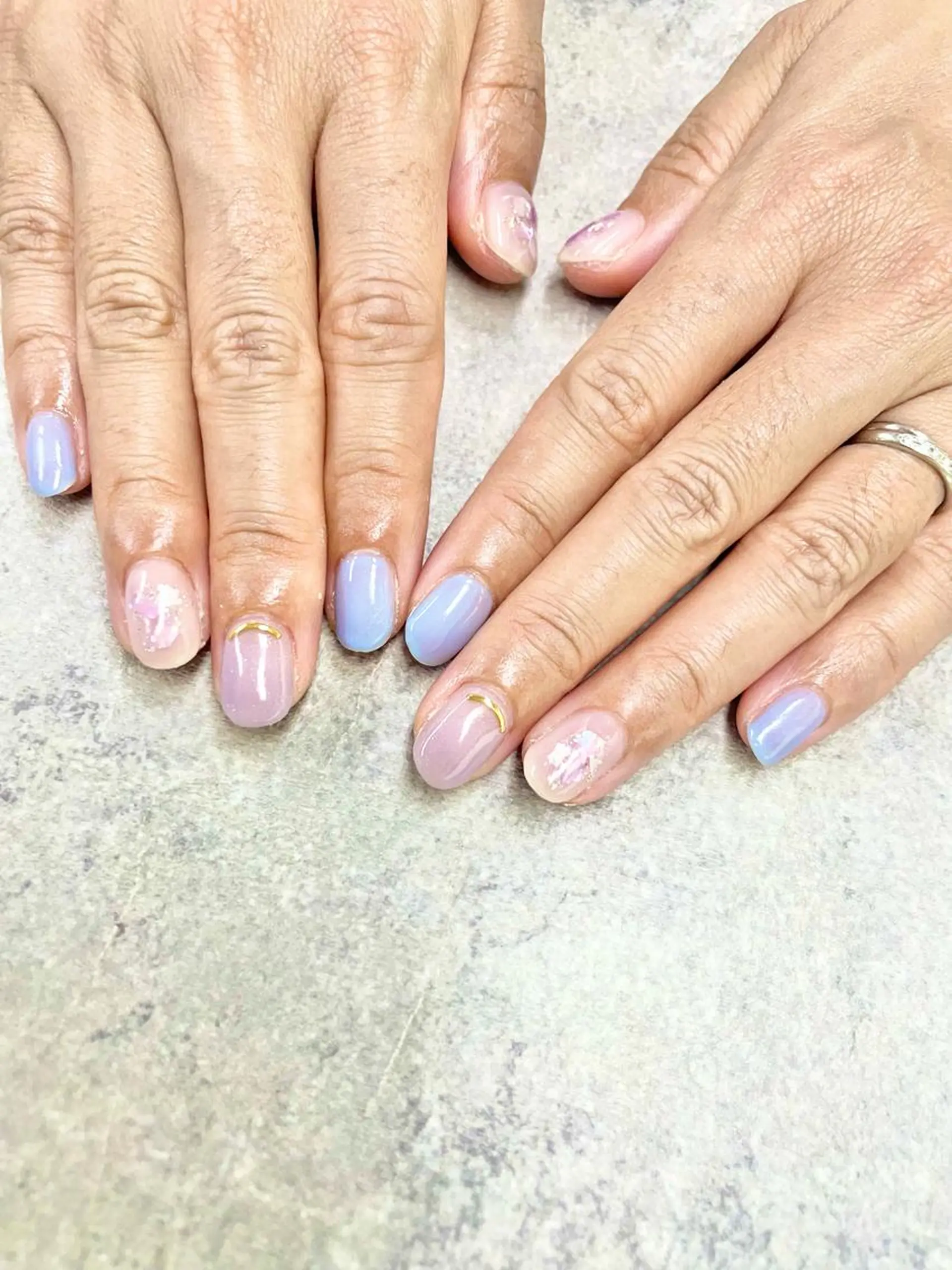 ネイル アートネイル ブルー フレンチネイル ジェルネイル ガラスフレンチ FASTNAIL PLUS 新宿店のネイルデザイン